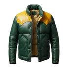 Mens Green Puffer Leather Jacket 
