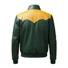 Mens Green Puffer Leather Jacket (Back)