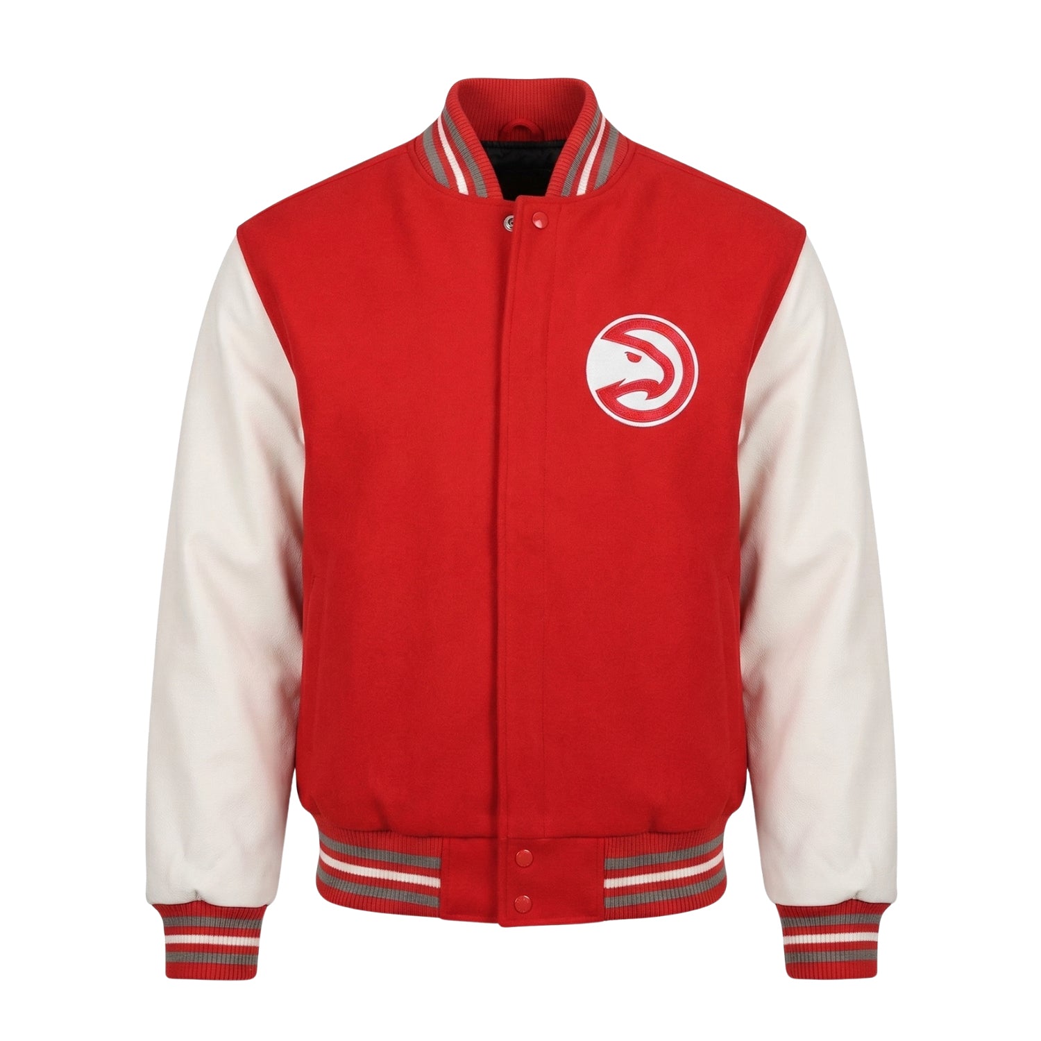 NBA Men's Atlanta Hawks Red and White Varsity Jacket