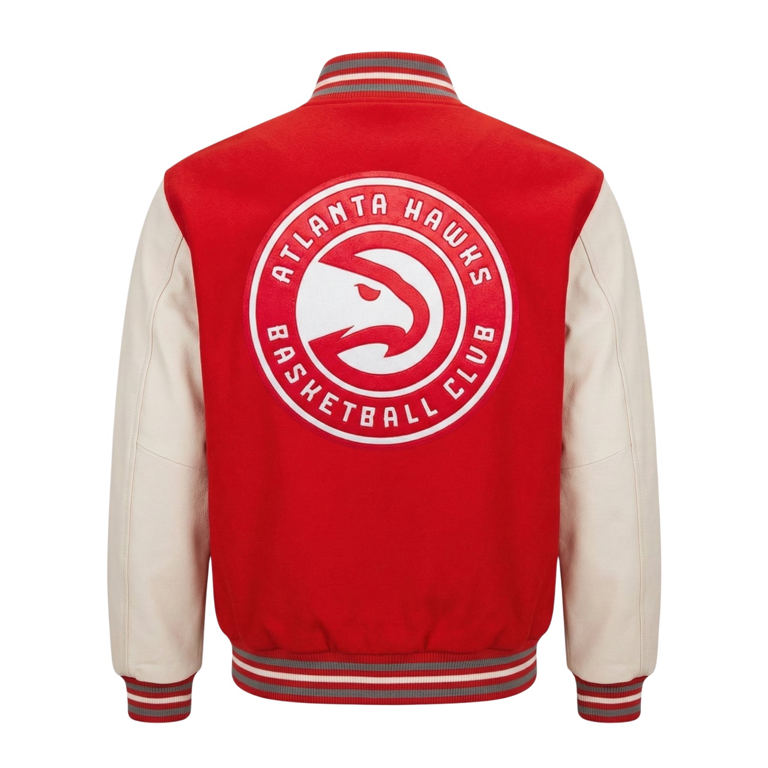 NBA Men's Atlanta Hawks Red and White Varsity Jacket (Back)