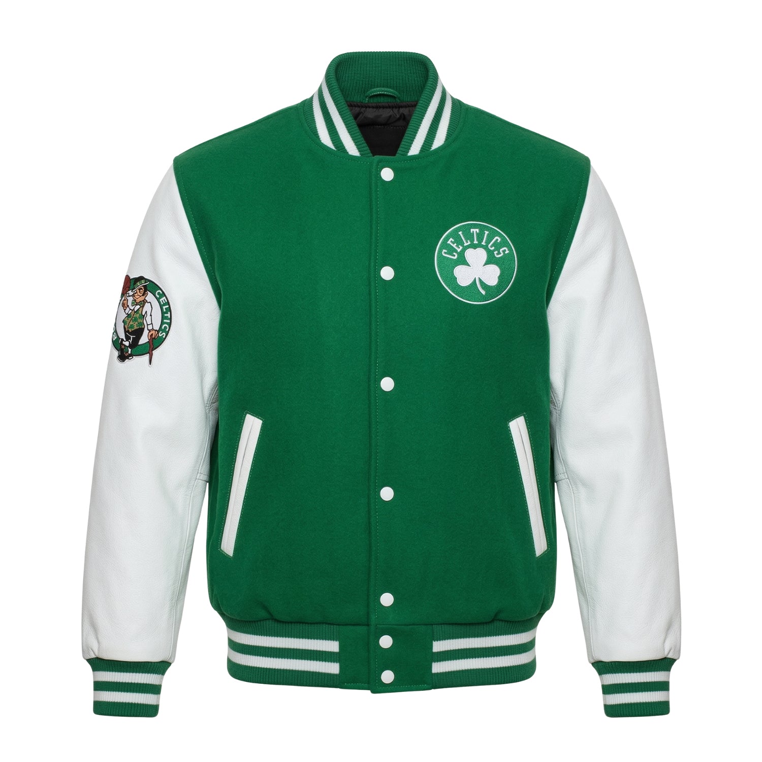 NBA Men's Boston Celtics White & Green Varsity Jacket
