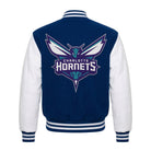 NBA Men's Charlotte Hornets Blue and White Varsity Jacket (Back)