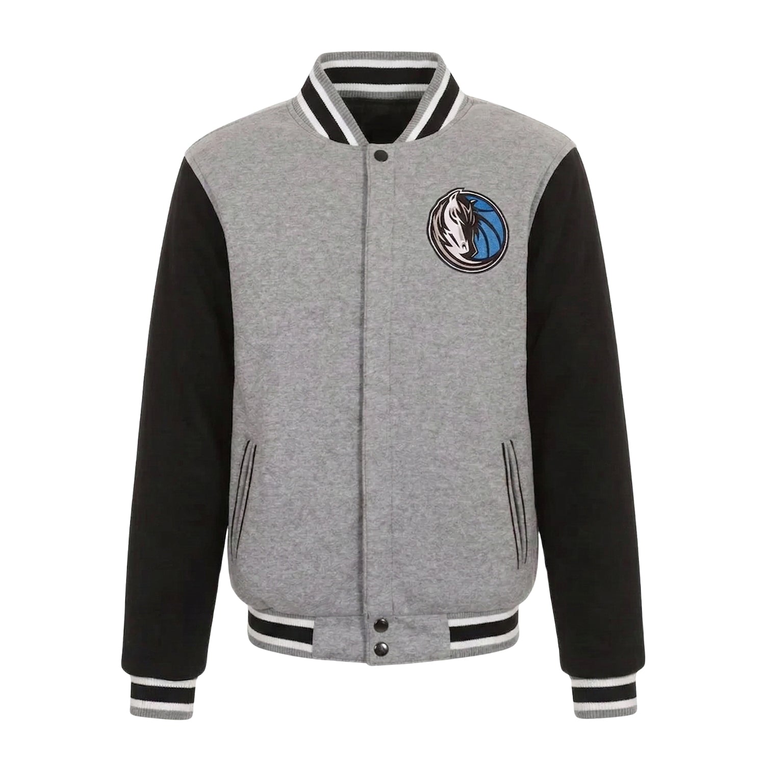 NBA Men's Dallas Mavericks Gray and Black Varsity Jacket