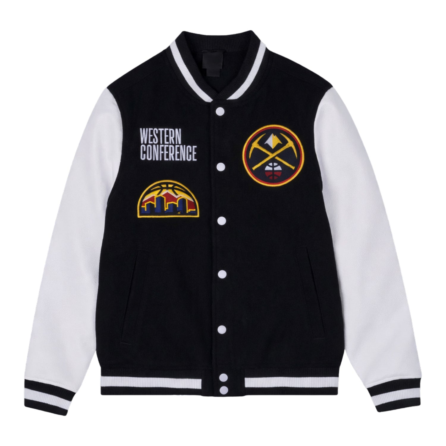NBA Men's Denver Nuggets Black and White Varsity Jacket