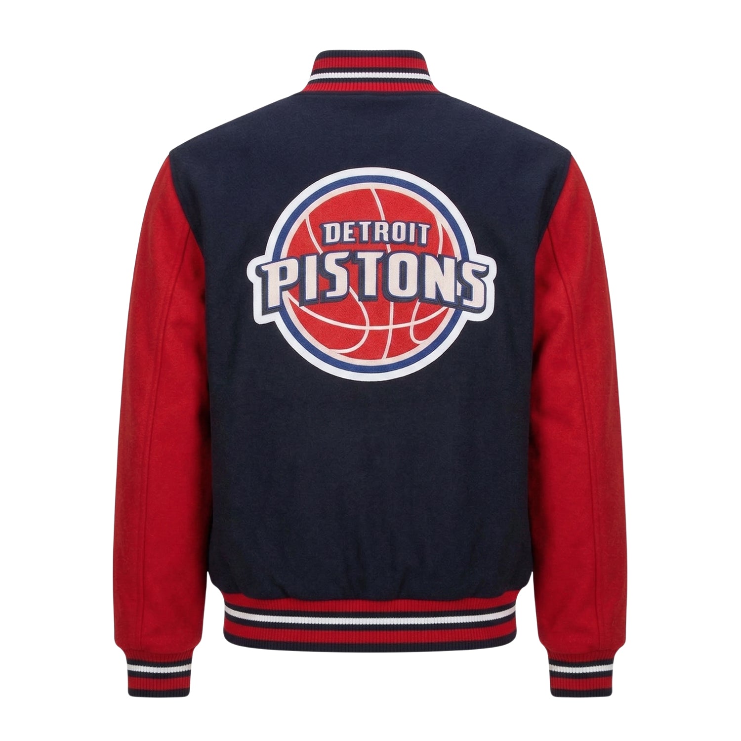 NBA Men's Detroit Pistons Navy Red Varsity Jacket (Back)
