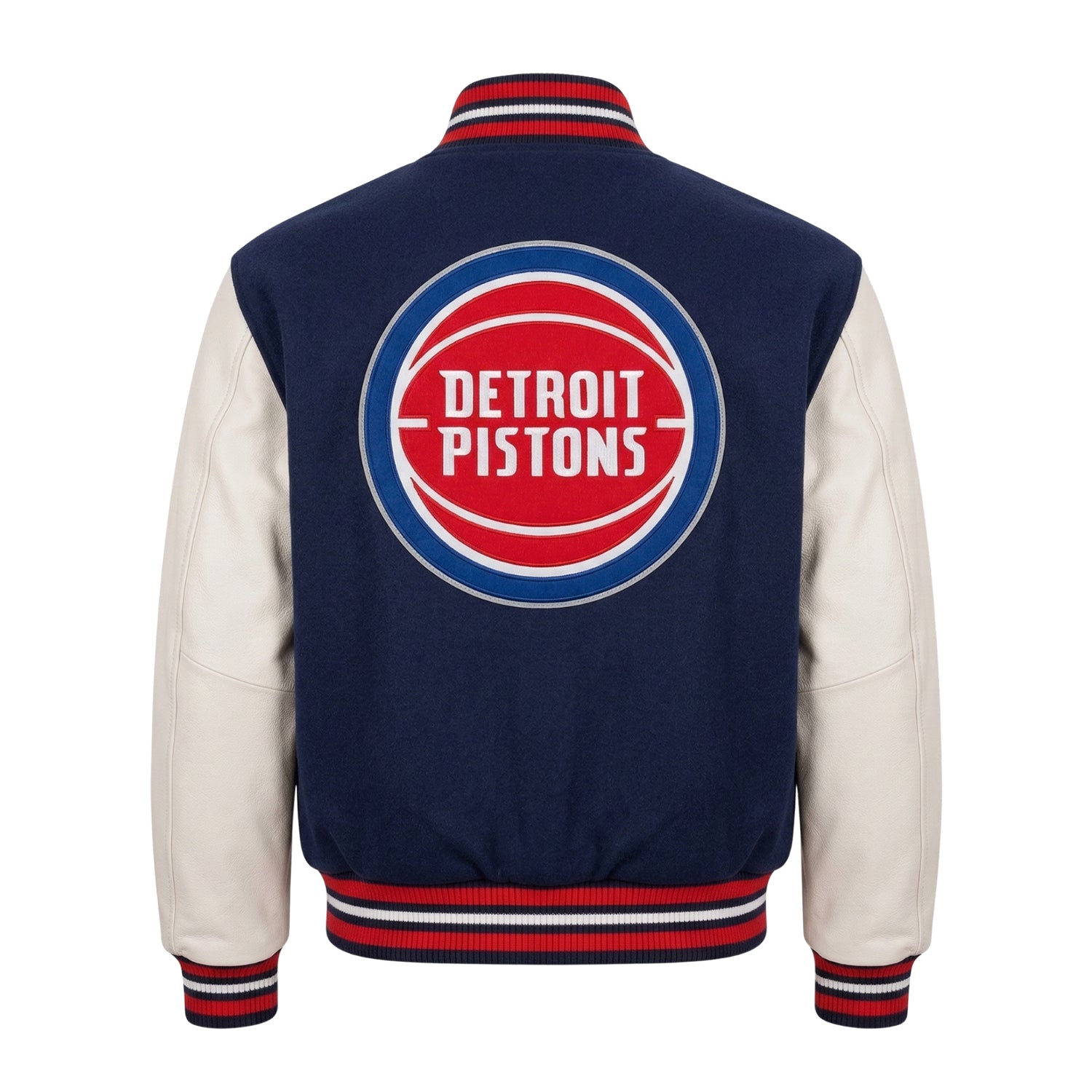 NBA Men's Detroit Pistons Navy & White Varsity Jacket (Back)
