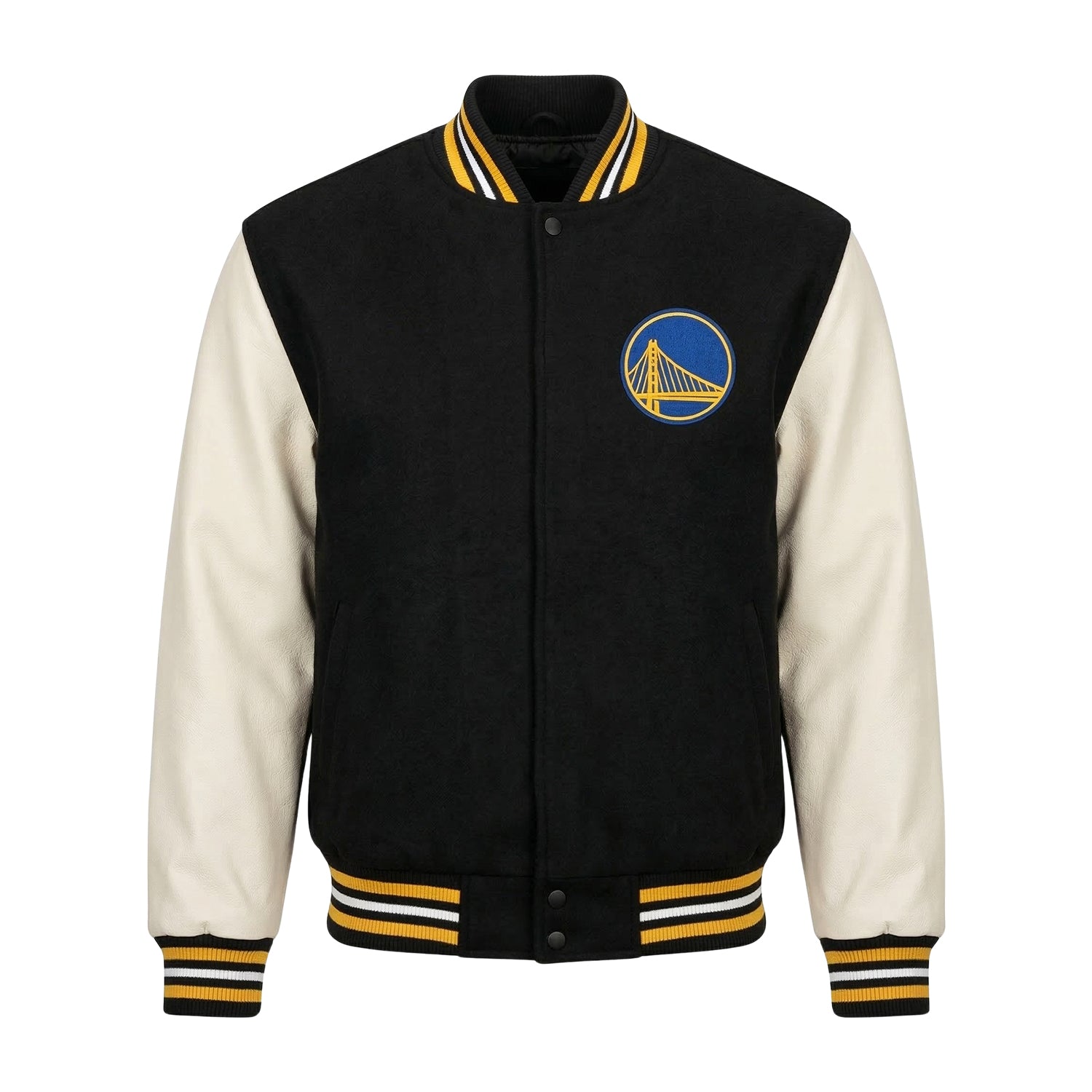NBA Men's Golden State Warriors Black and White Varsity Jacket