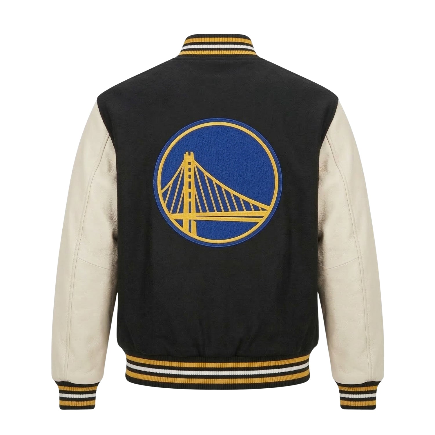 NBA Men's Golden State Warriors Black and White Varsity Jacket (Back)