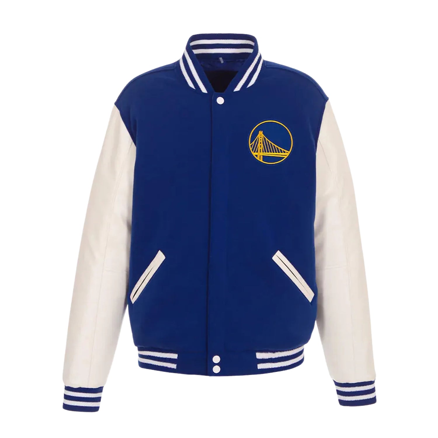 NBA Men's Golden State Warriors Royal Blue and White Varsity Jacket