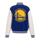 NBA Men's Golden State Warriors Royal Blue and White Varsity Jacket (Back)