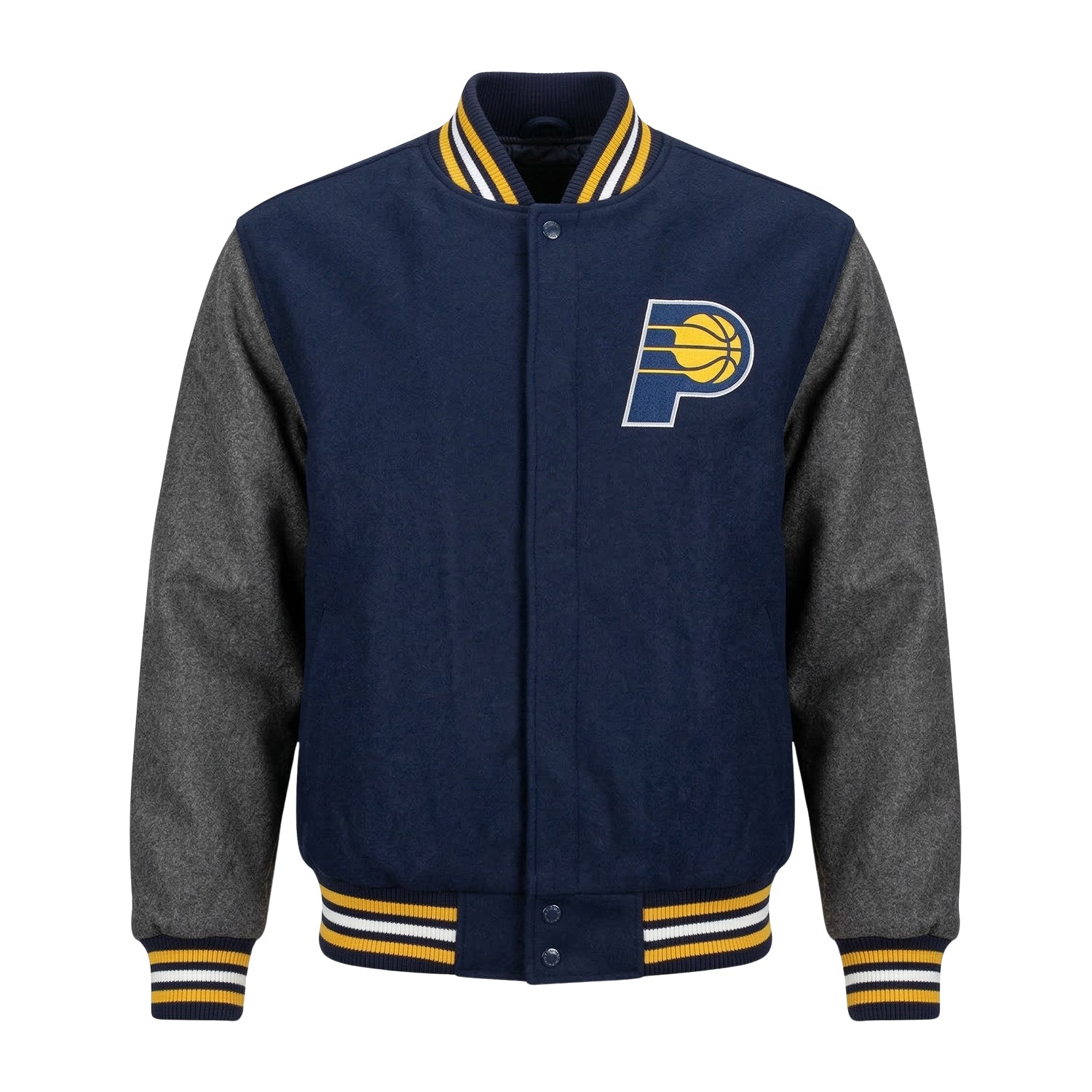 NBA Men's Indiana Pacers Navy and Grey Varsity Jacket