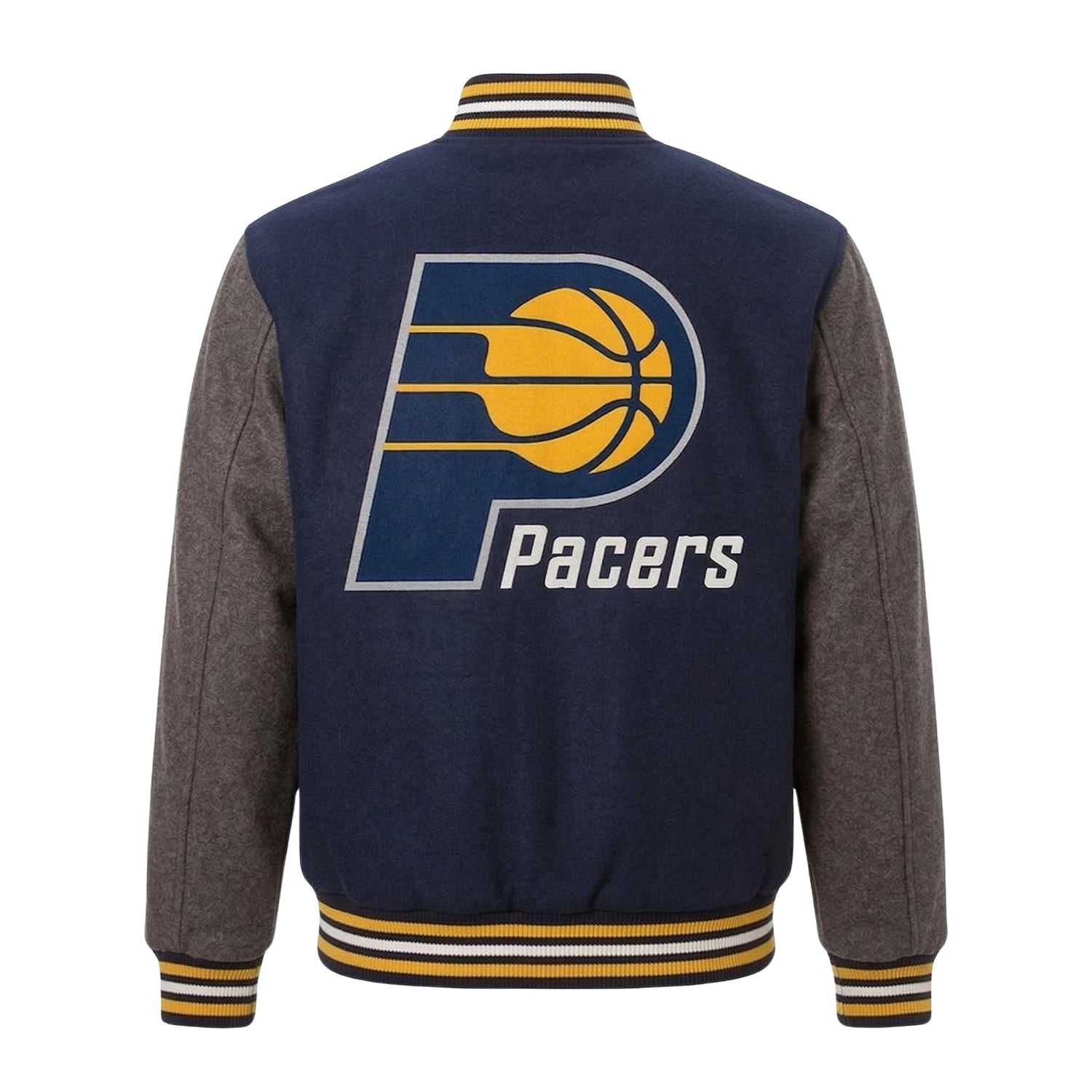 NBA Men's Indiana Pacers Navy and Grey Varsity Jacket (Back)