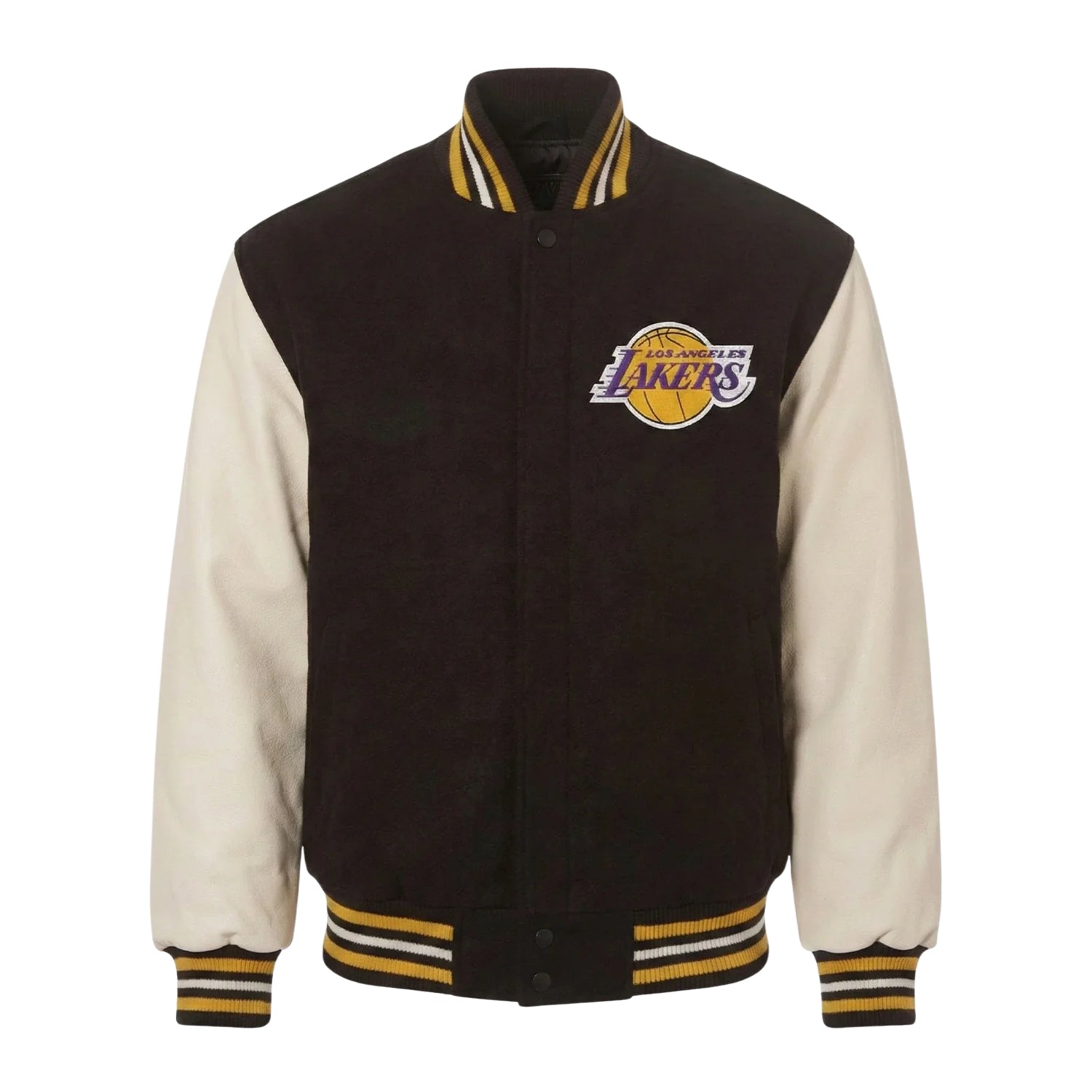 NBA Men's Los Angeles Lakers Black and White Varsity Jacket