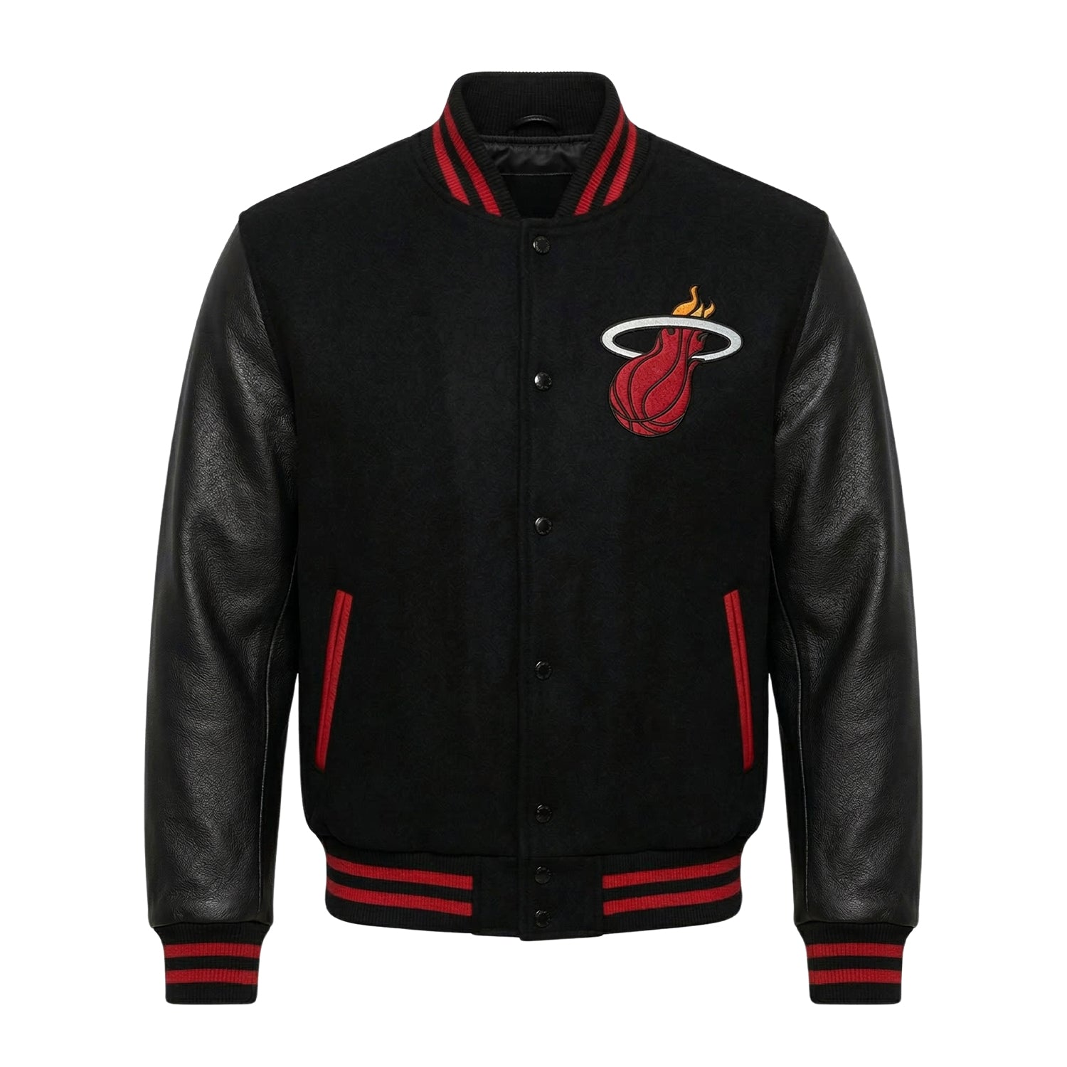 NBA Men's Miami Heat Black Leather Varsity Jacket