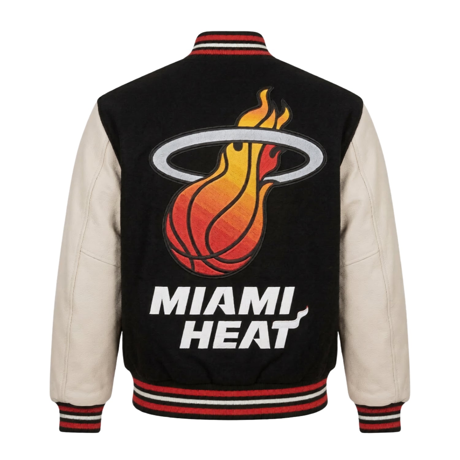 NBA Men's Miami Heat Brown White Varsity Jacket (Back)