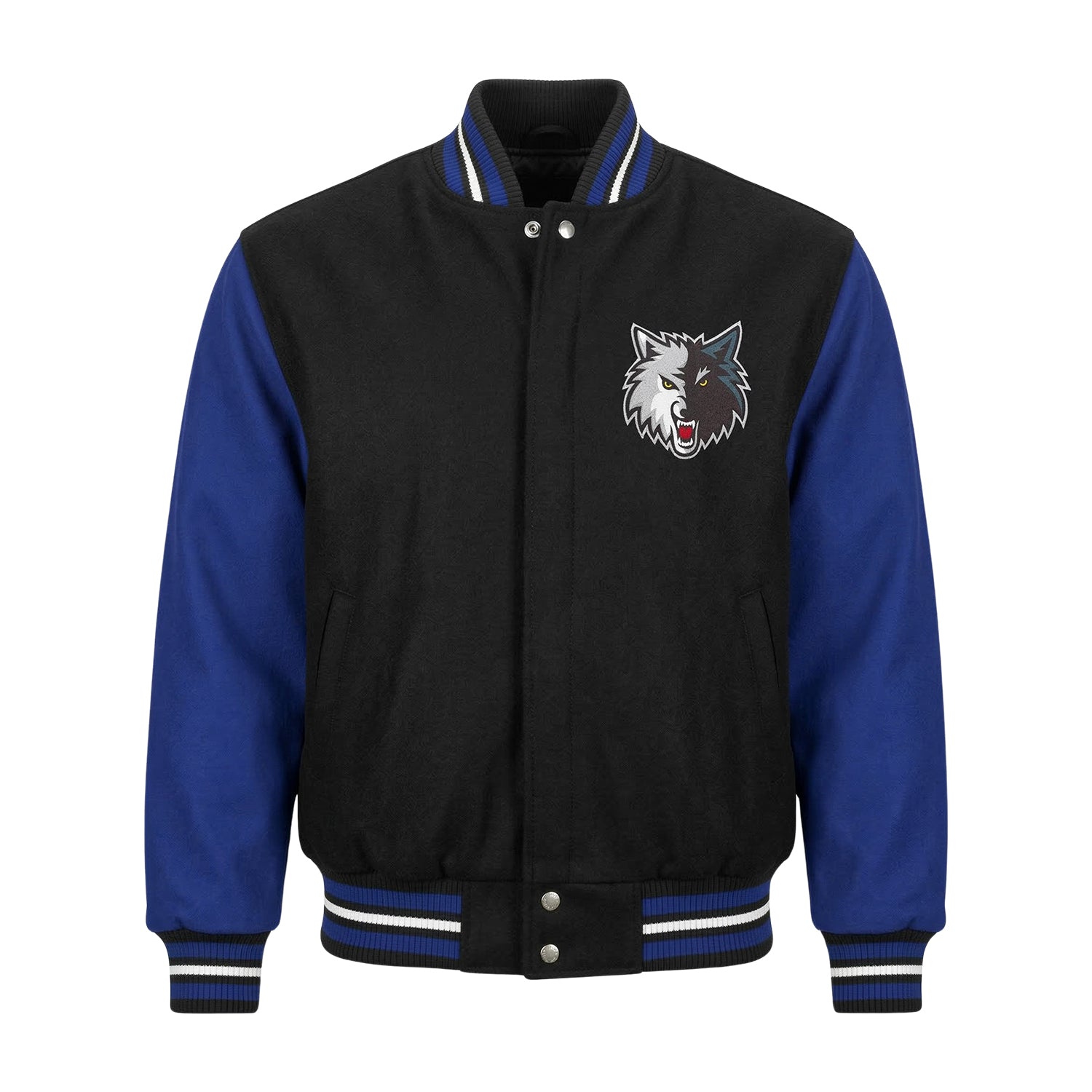 NBA Men's Minnesota Timberwolves Black and Royal Blue Varsity Jacket