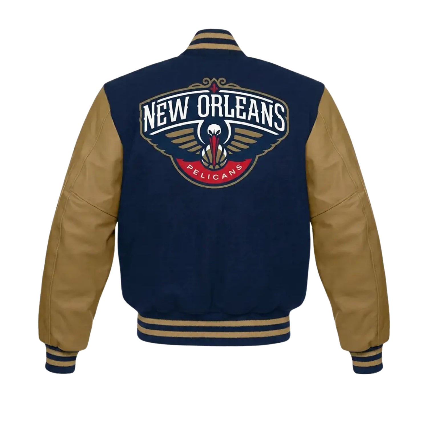 NBA Men's New Orleans Pelicans Blue & Brown Varsity Jacket (Back)