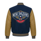 NBA Men's New Orleans Pelicans Glorious blue and brown Varsity Jacket (Back)