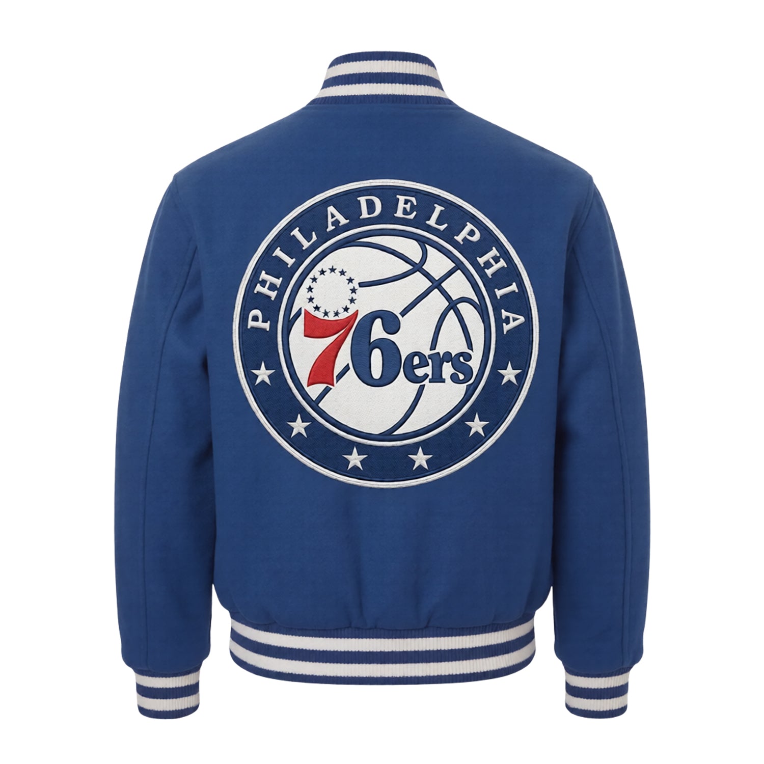 NBA Men's Philadelphia 76ers Royal Blue Varsity Jacket (Back)