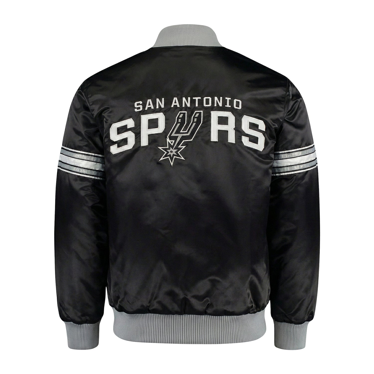 NBA Men's San Antonio Spurs Black Satin Varsity Jacket (Back)