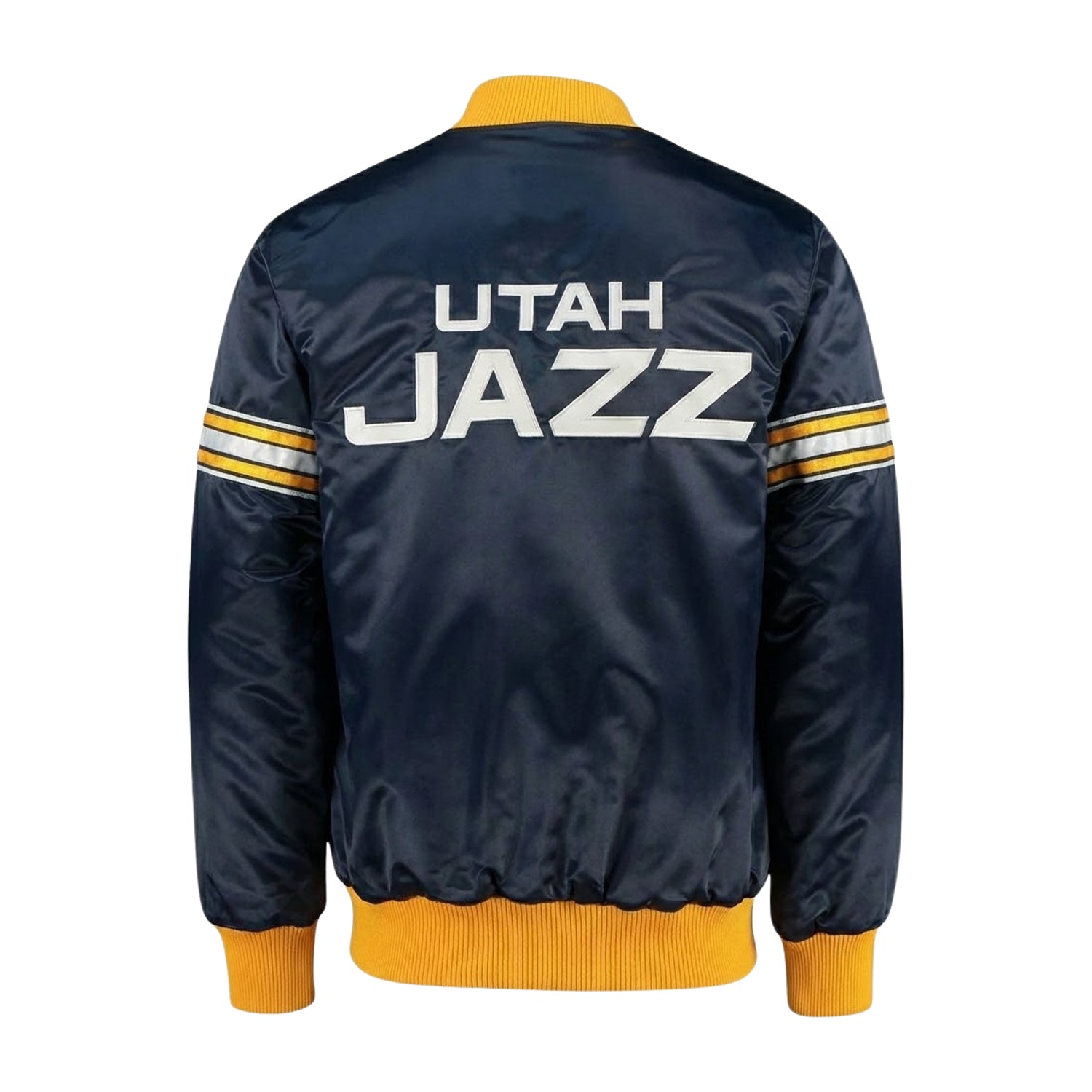 NBA Men's Utah Jazz Navy Blue Satin Varsity Jacket (Back)