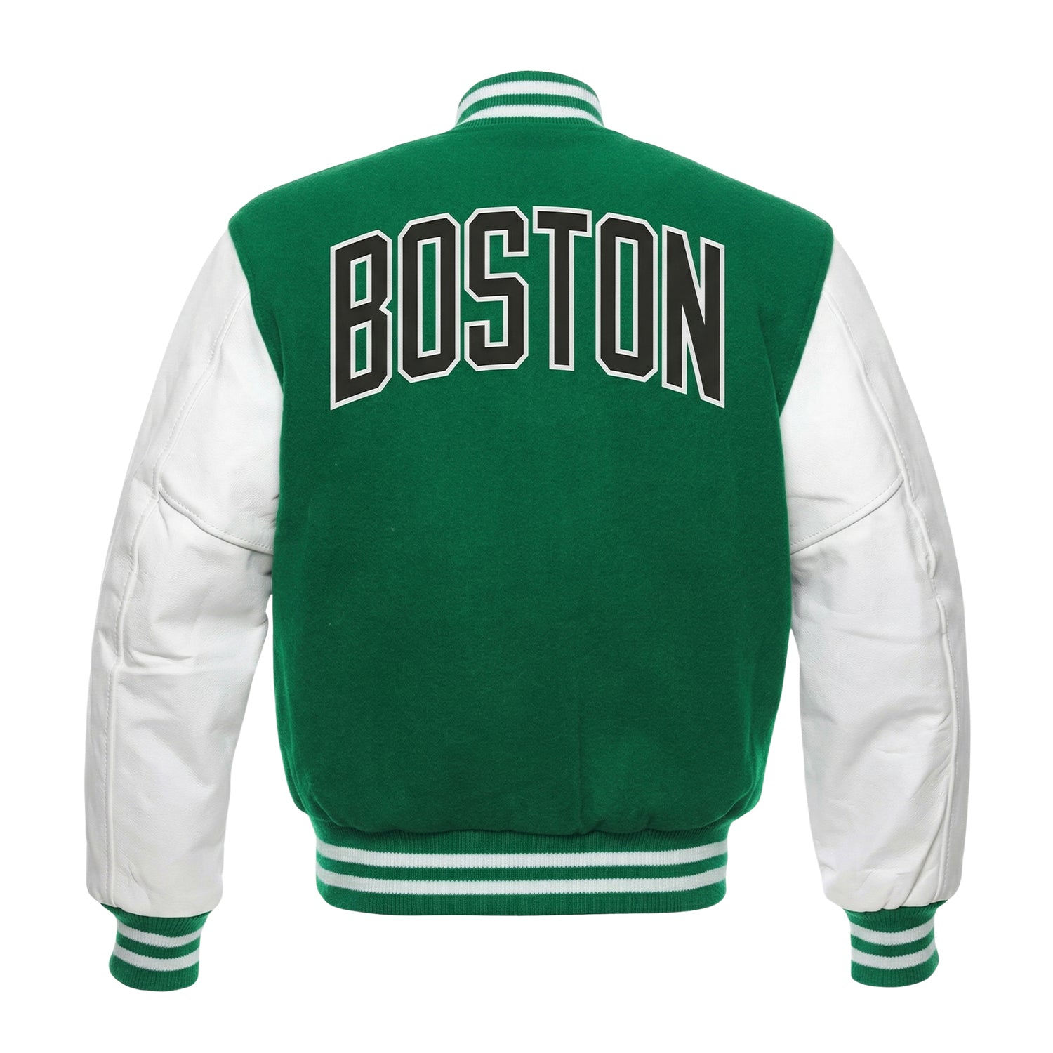 NBA Women's Boston Celtics Green and White Varsity Jacket (Back)