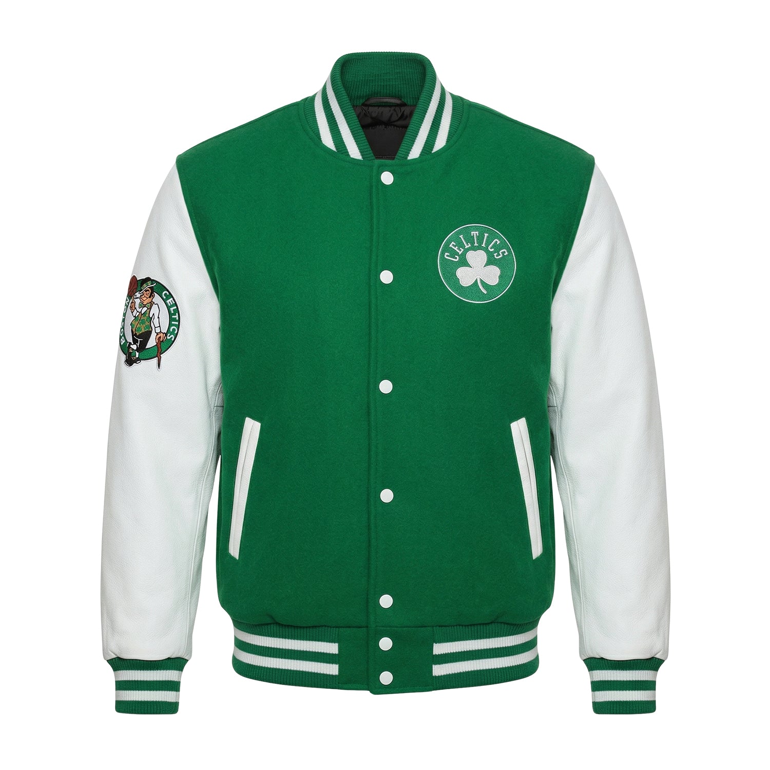 NBA Women's Boston Celtics White & Green Varsity Jacket
