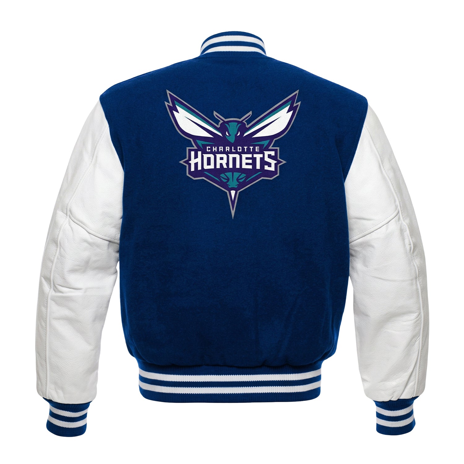 NBA Women's Charlotte Hornets Blue and White Varsity Jacket (Back)