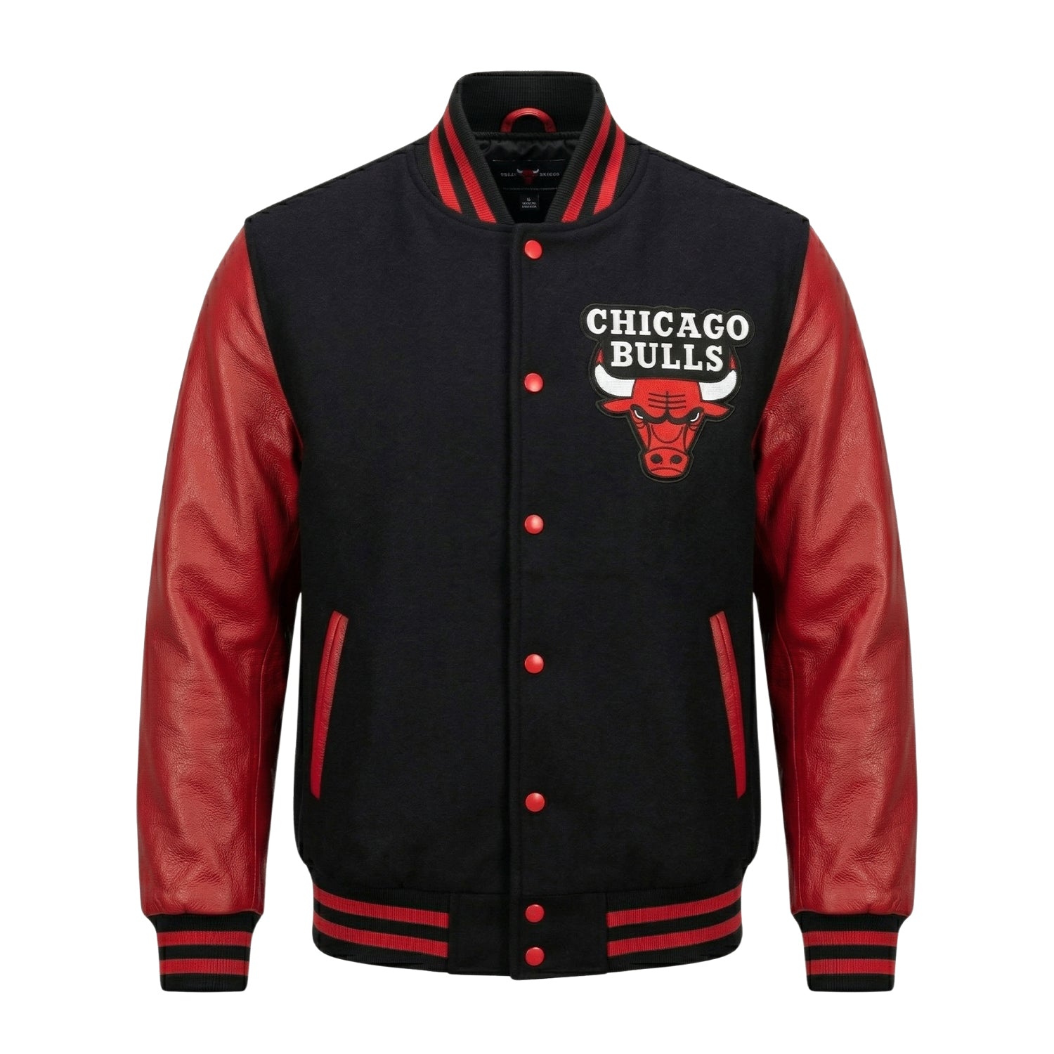 NBA Women's Chicago Bulls Red and Black Varsity Jacket