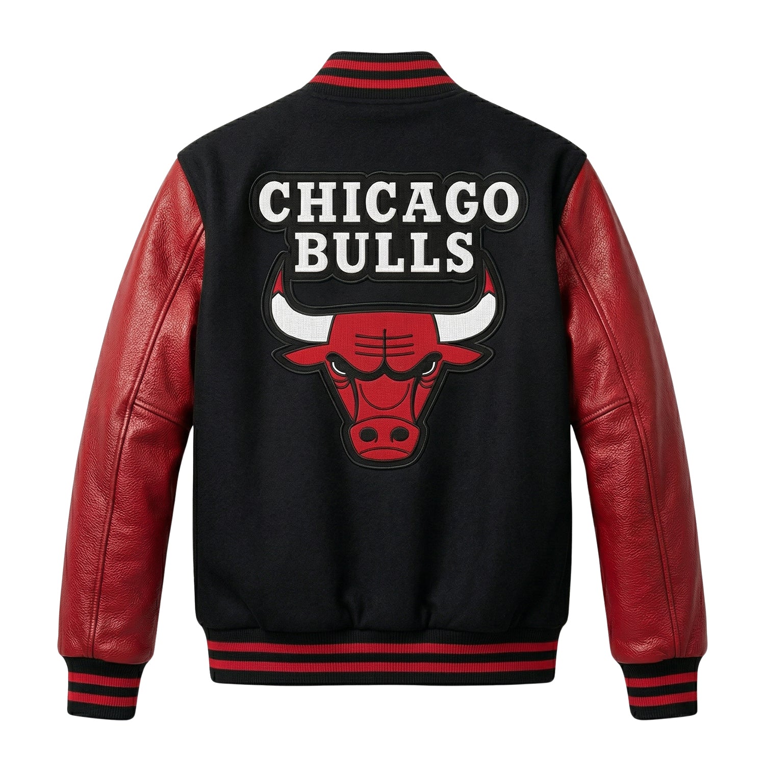 NBA Women's Chicago Bulls Red and Black Varsity Jacket (Back)
