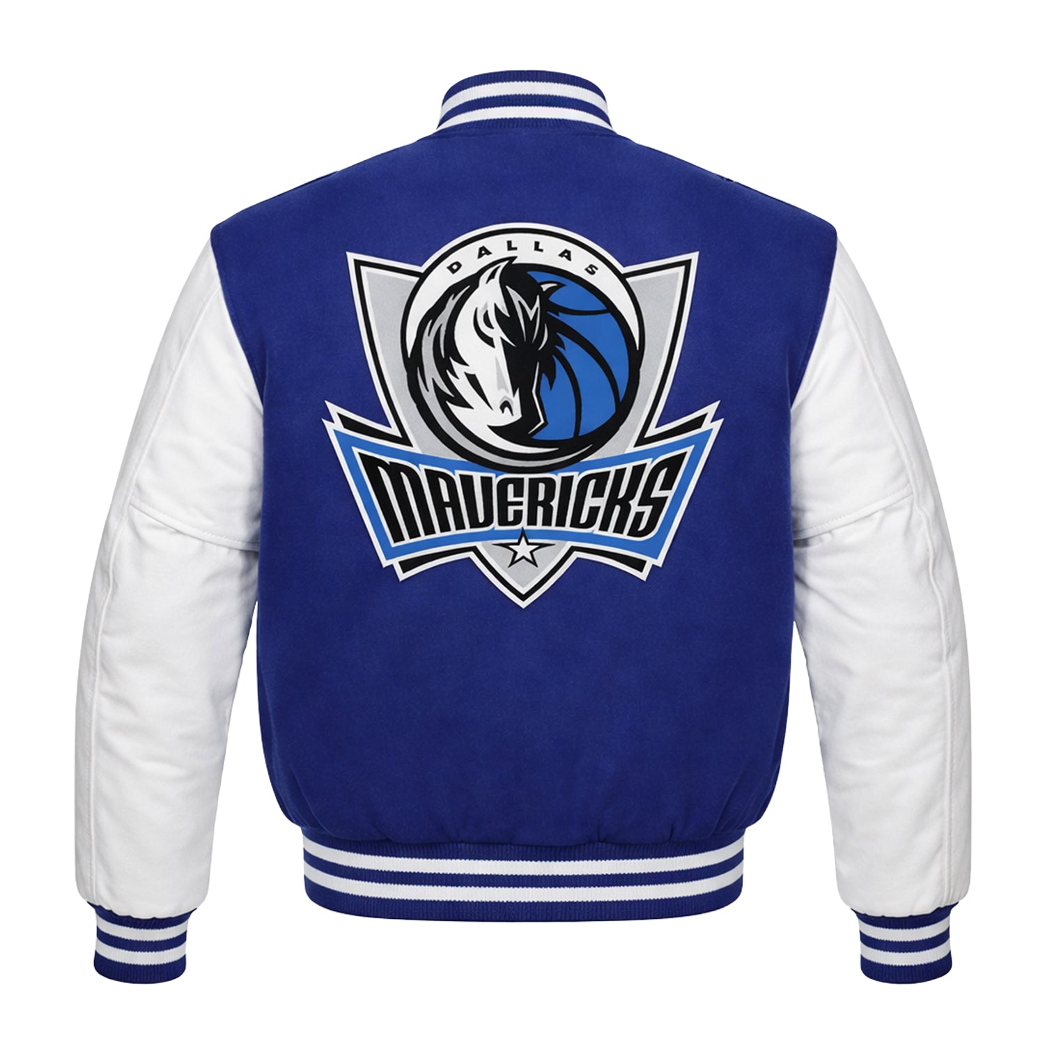 NBA Women's Dallas Mavericks Blue and White Varsity Jacket (Back)