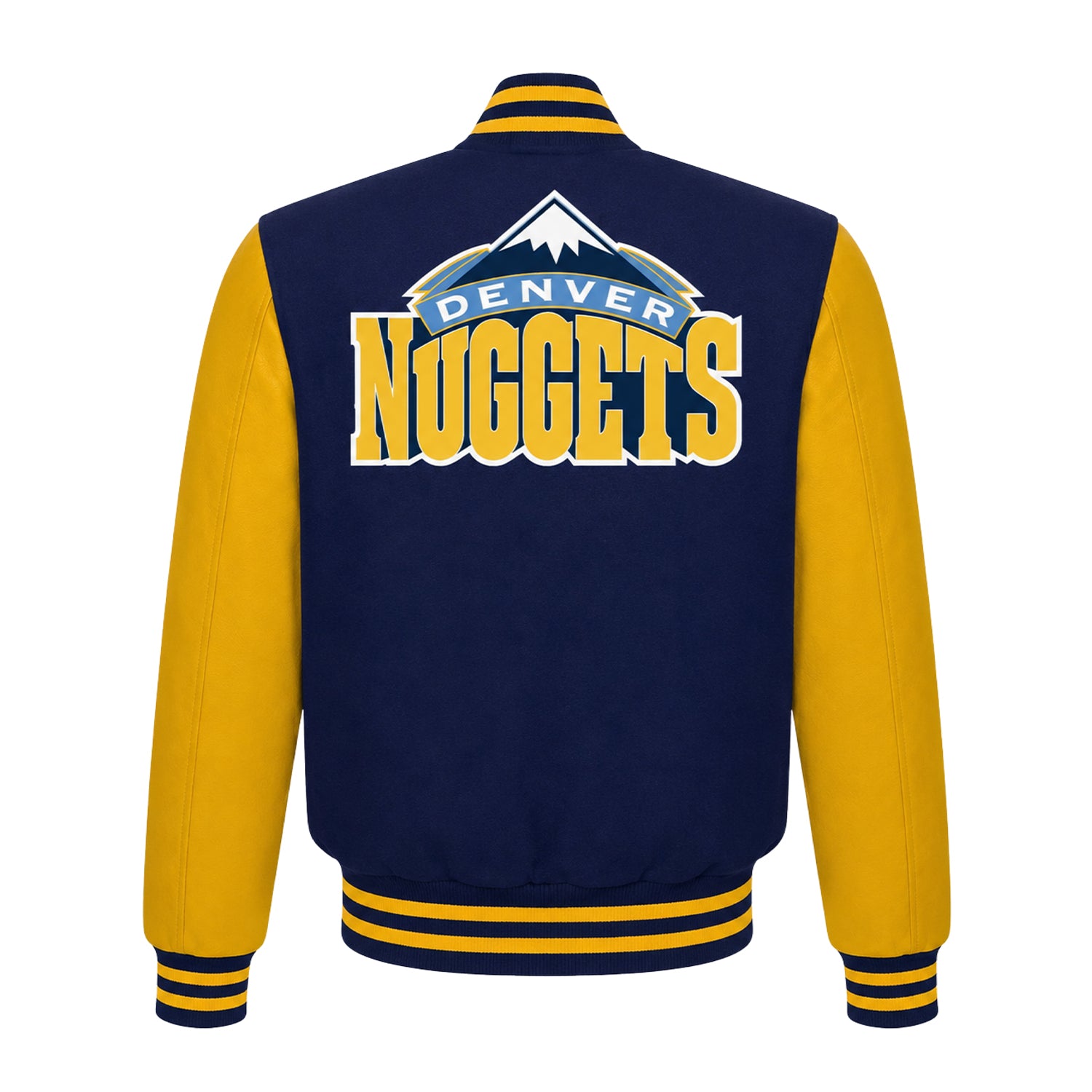 NBA Women's Denver Nuggets Navy Blue and Yellow Varsity Jacket (Back)