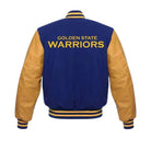 NBA Women's Golden State Warriors Blue and Yellow Varsity Jacket (Back)