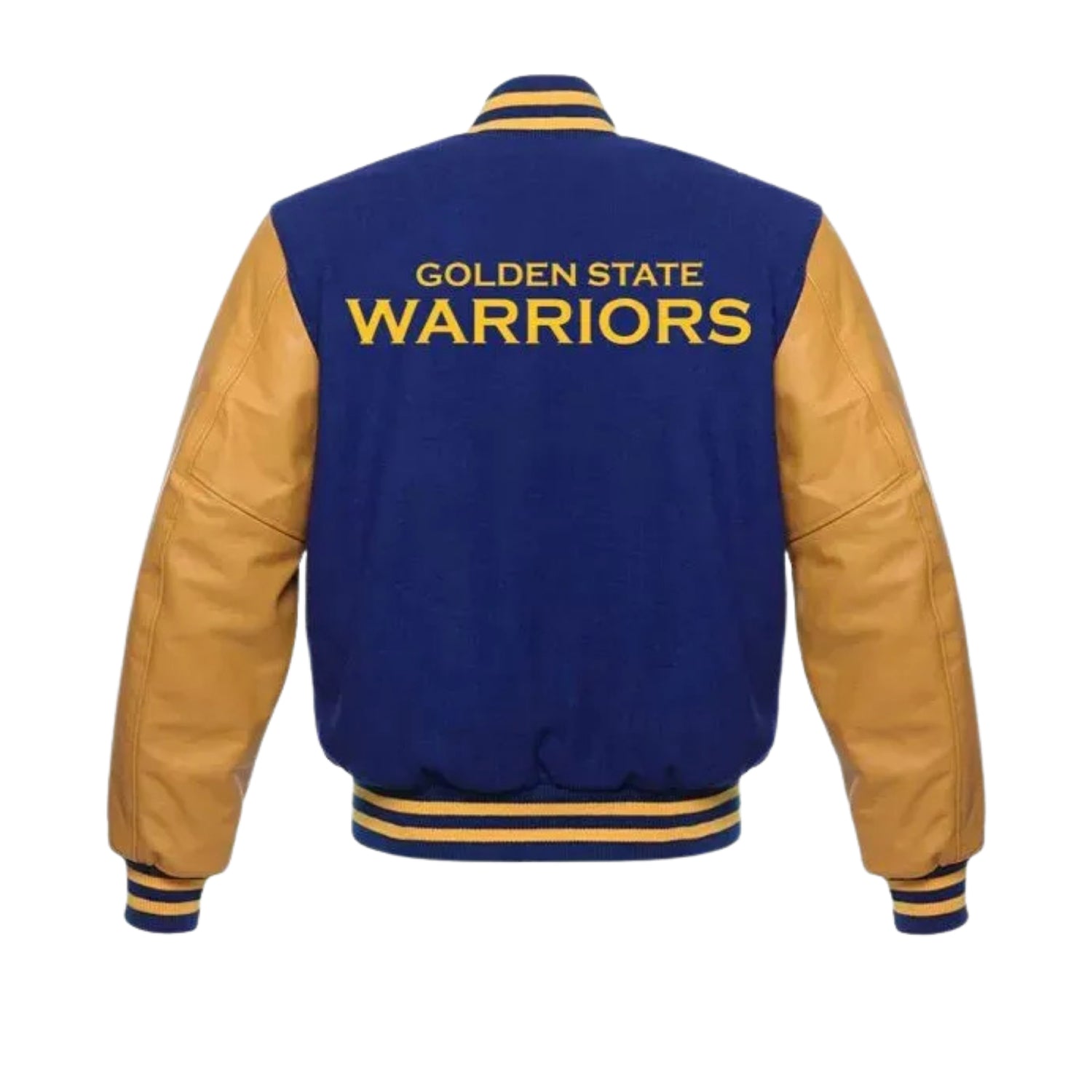 NBA Women's Golden State Warriors Blue and Yellow Varsity Jacket (Back)