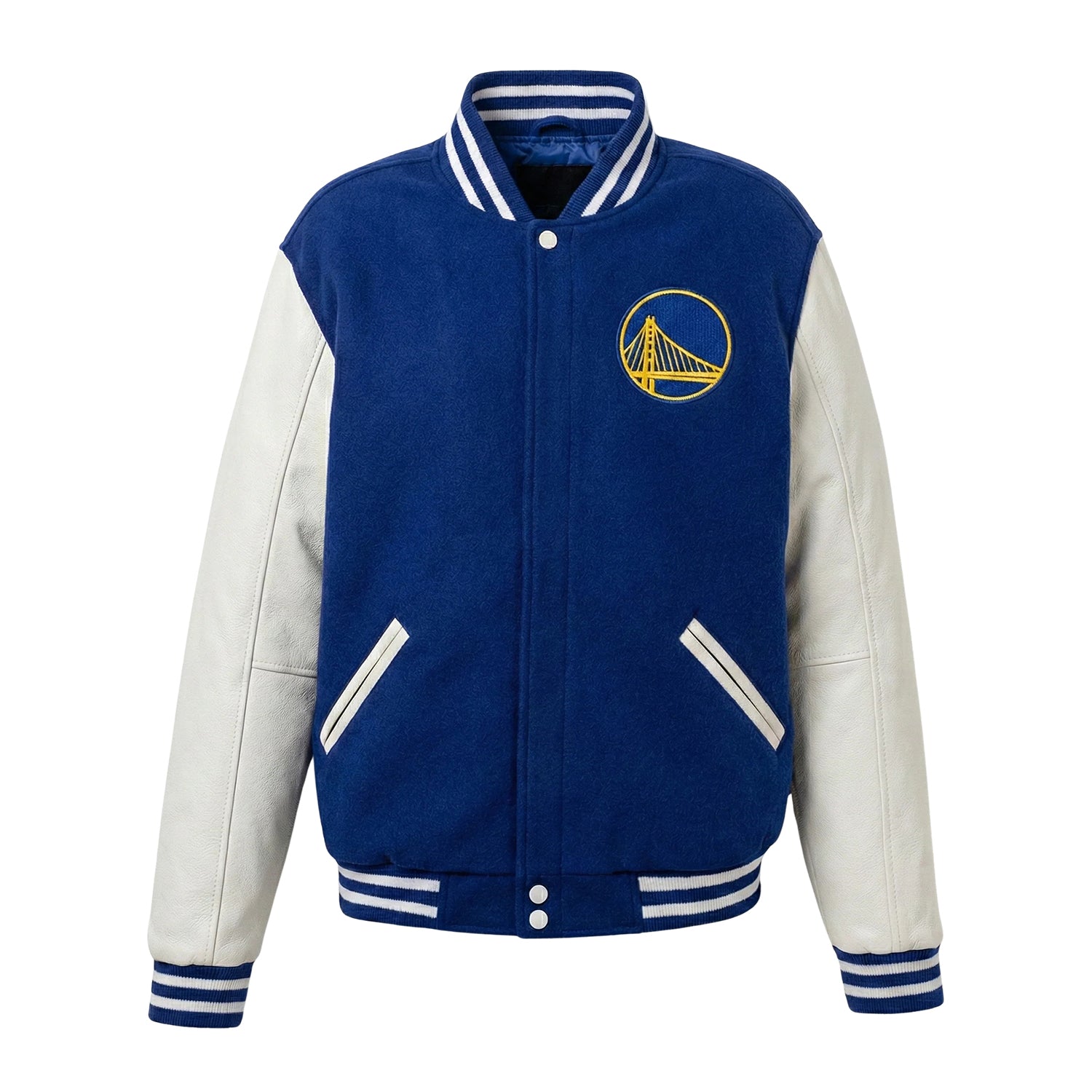 NBA Women's Golden State Warriors Royal Blue and White Varsity Jacket