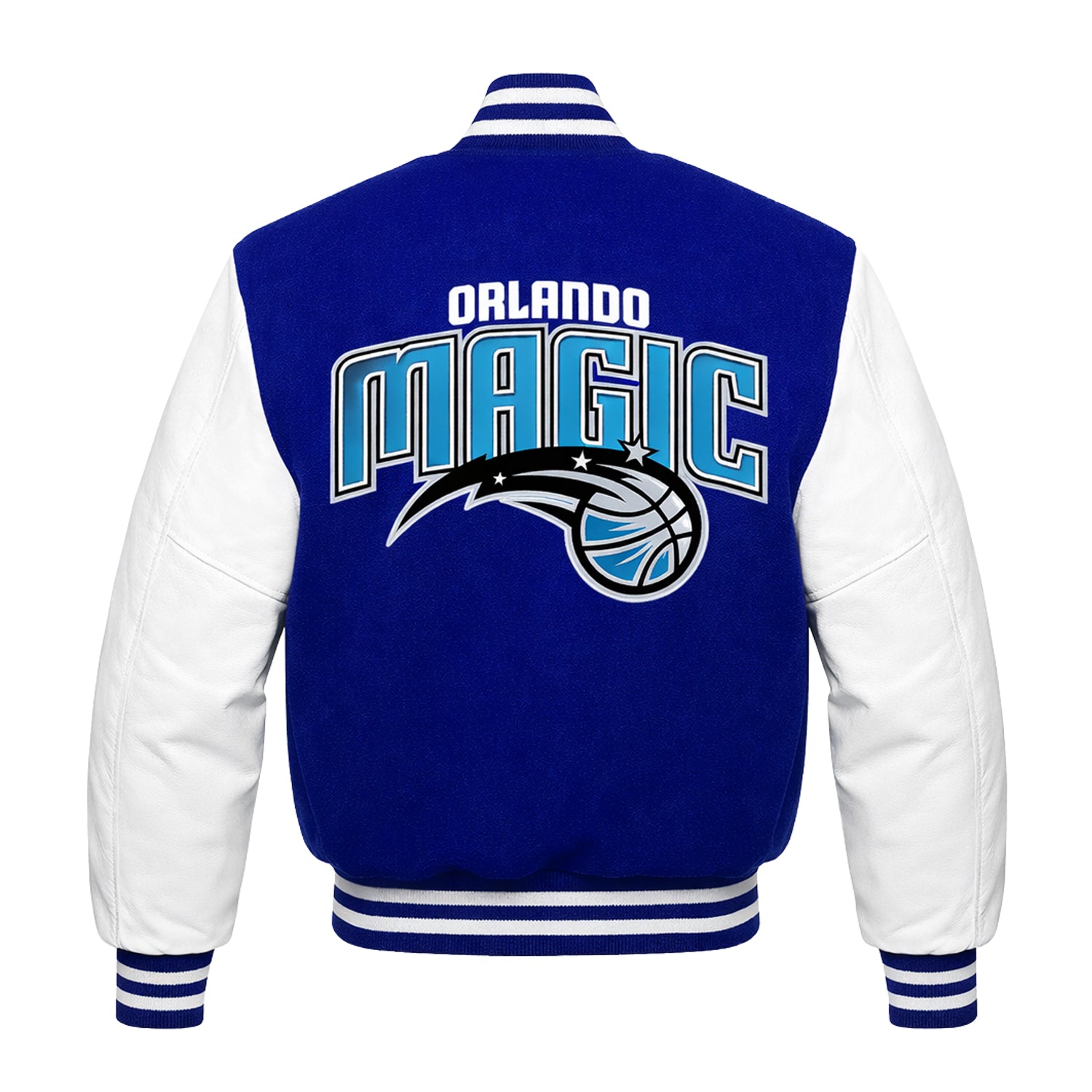 NBA Women's Orlando Magic Blue and White Varsity Jacket (Back)