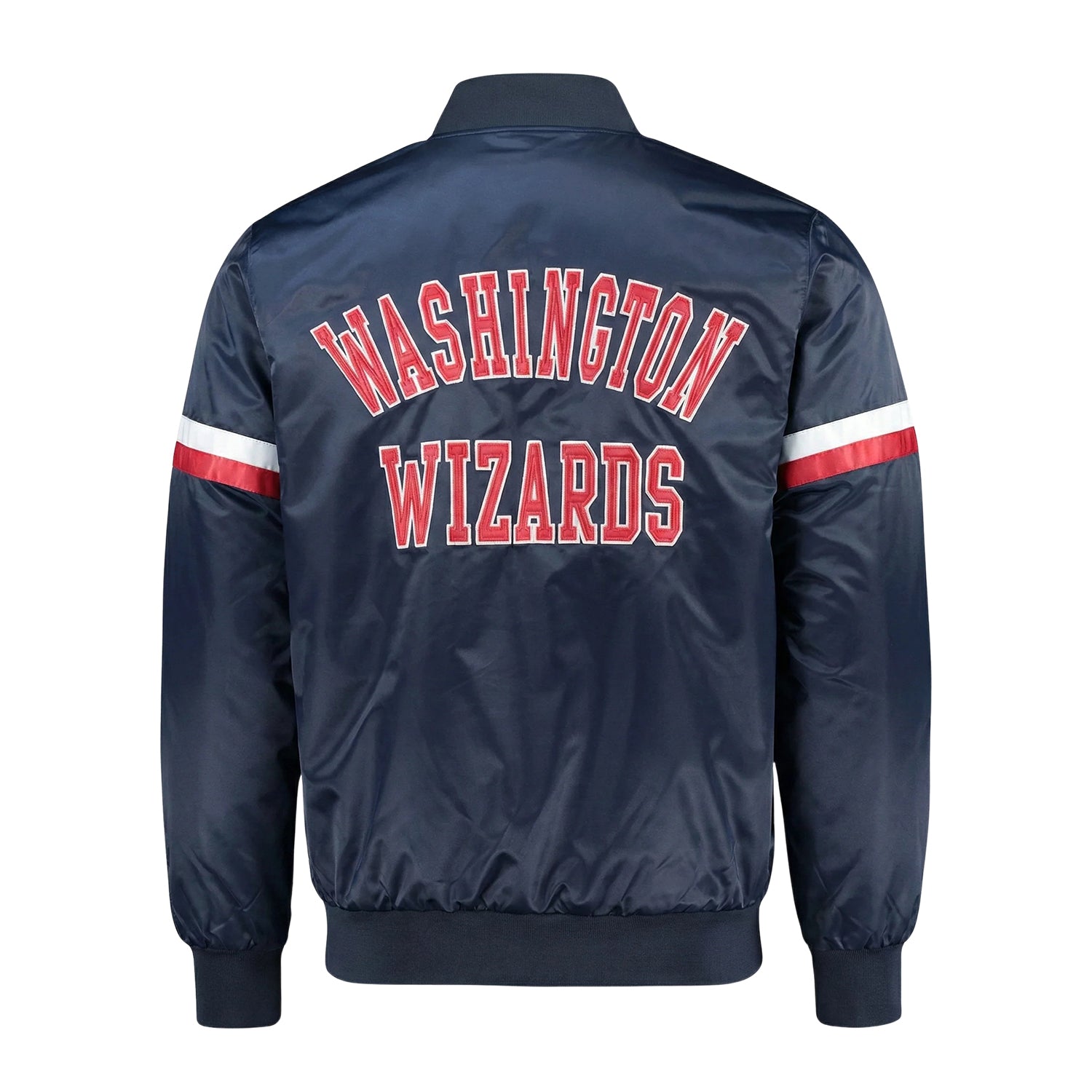 NBA Women's Washington Wizards Navy Blue Satin Varsity Jacket (Back)