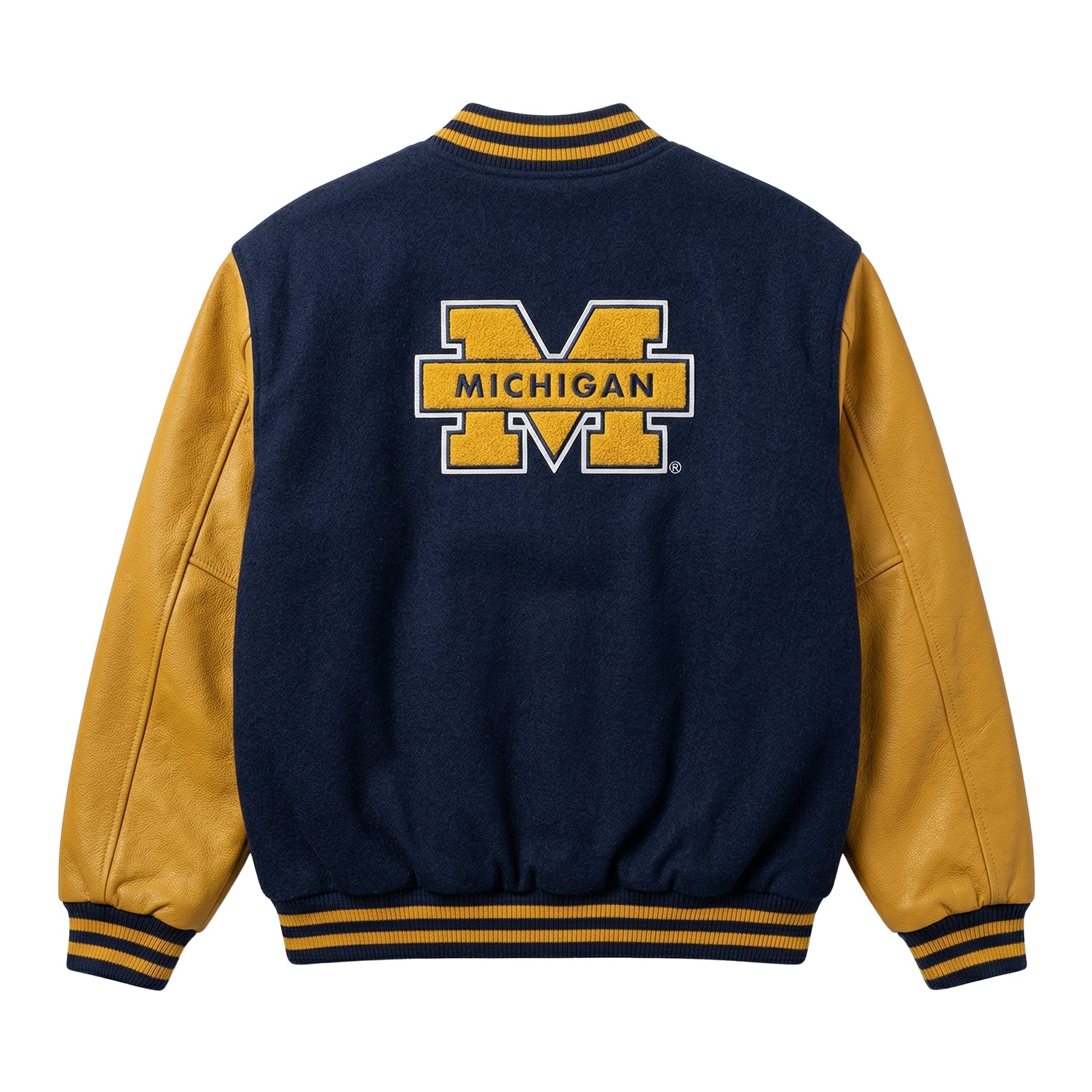 NCAA Women's Michigan Wolverines Navy Blue and Yellow Varsity Jacket (Back)