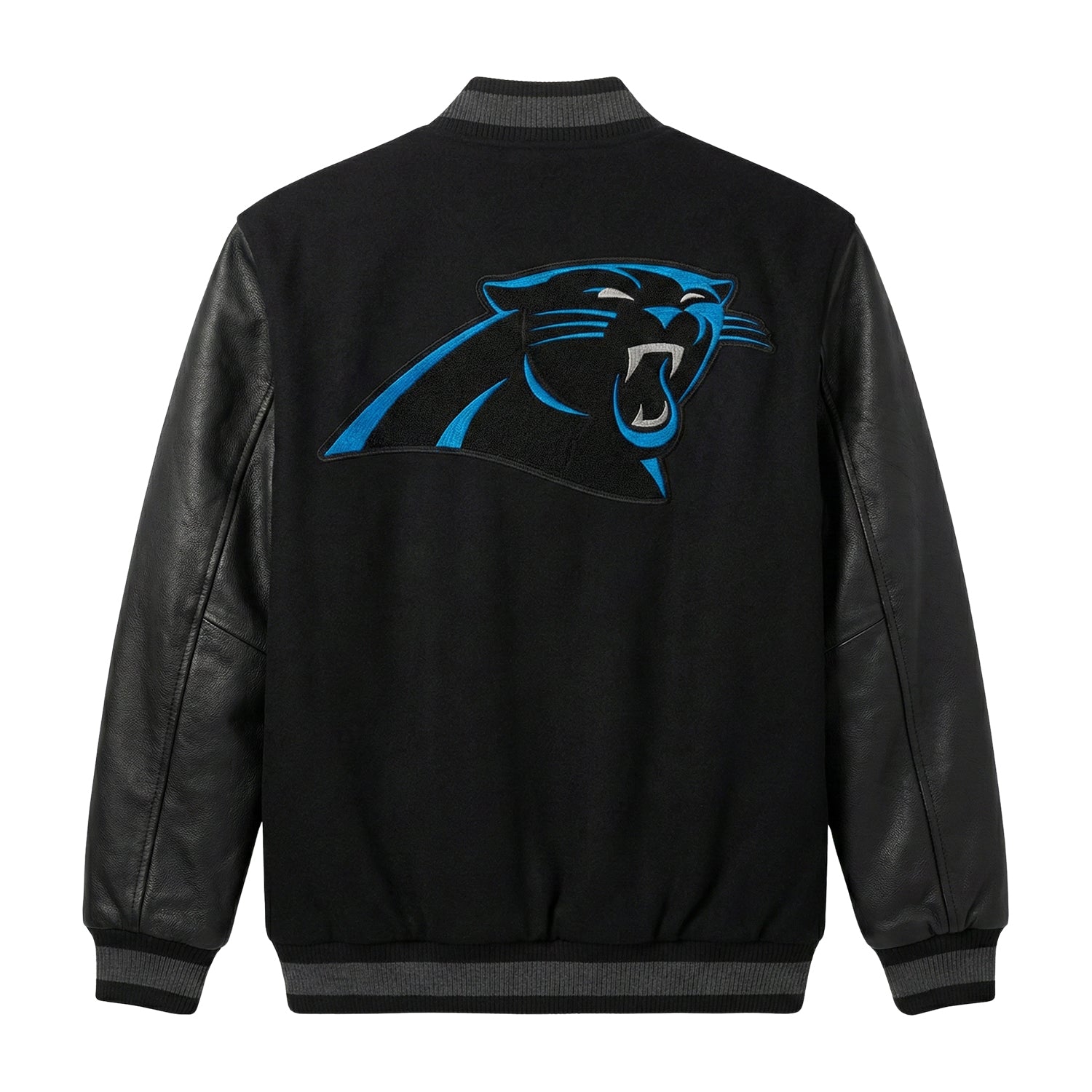 NFL Men's Carolina Panthers Black Varsity Jacket (Back)