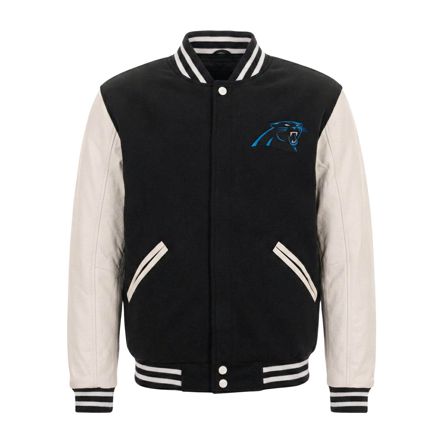 NFL Men's Carolina Panthers Black White Varsity Jacket