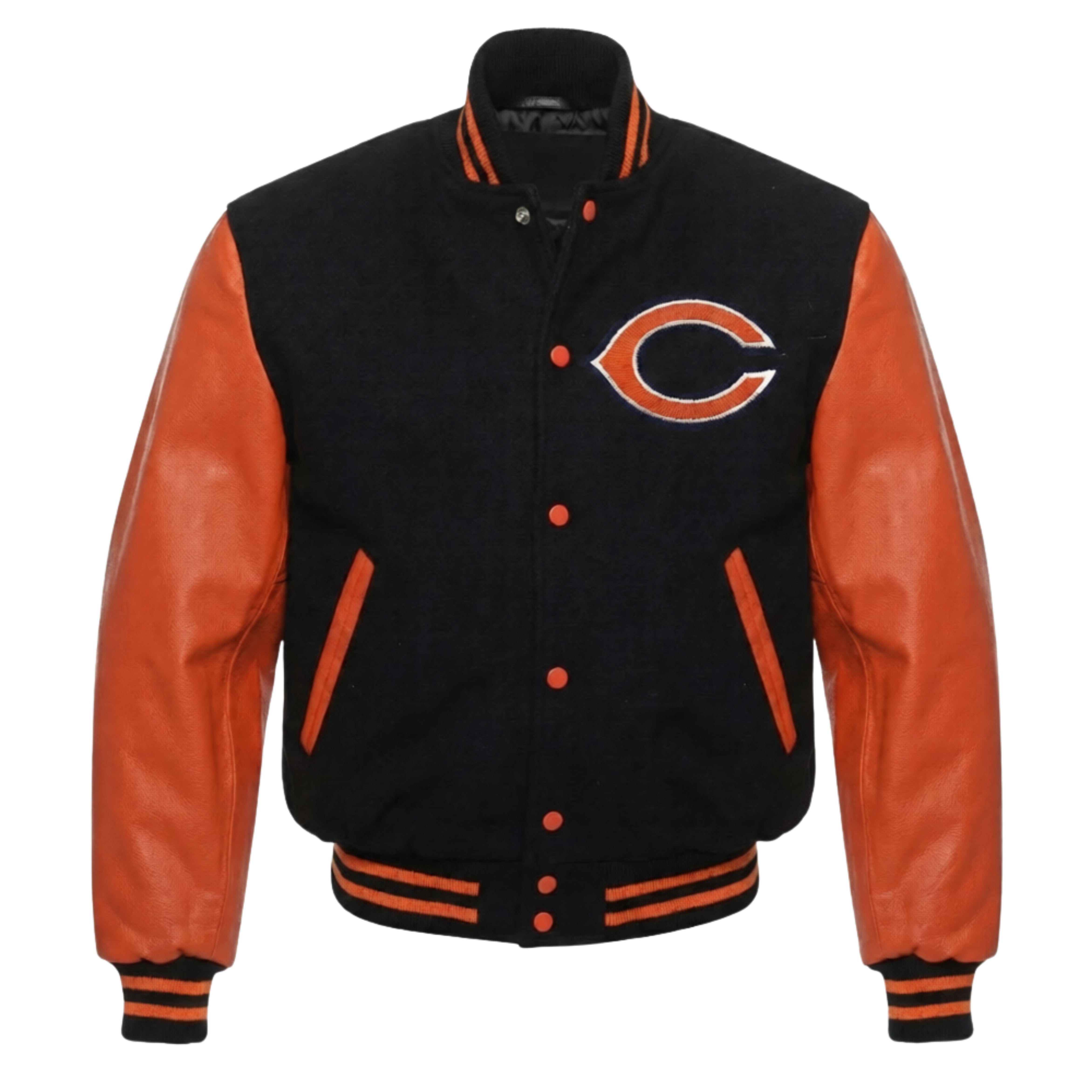 NFL Men's Chicago Bears Black & Orange Varsity Jacket