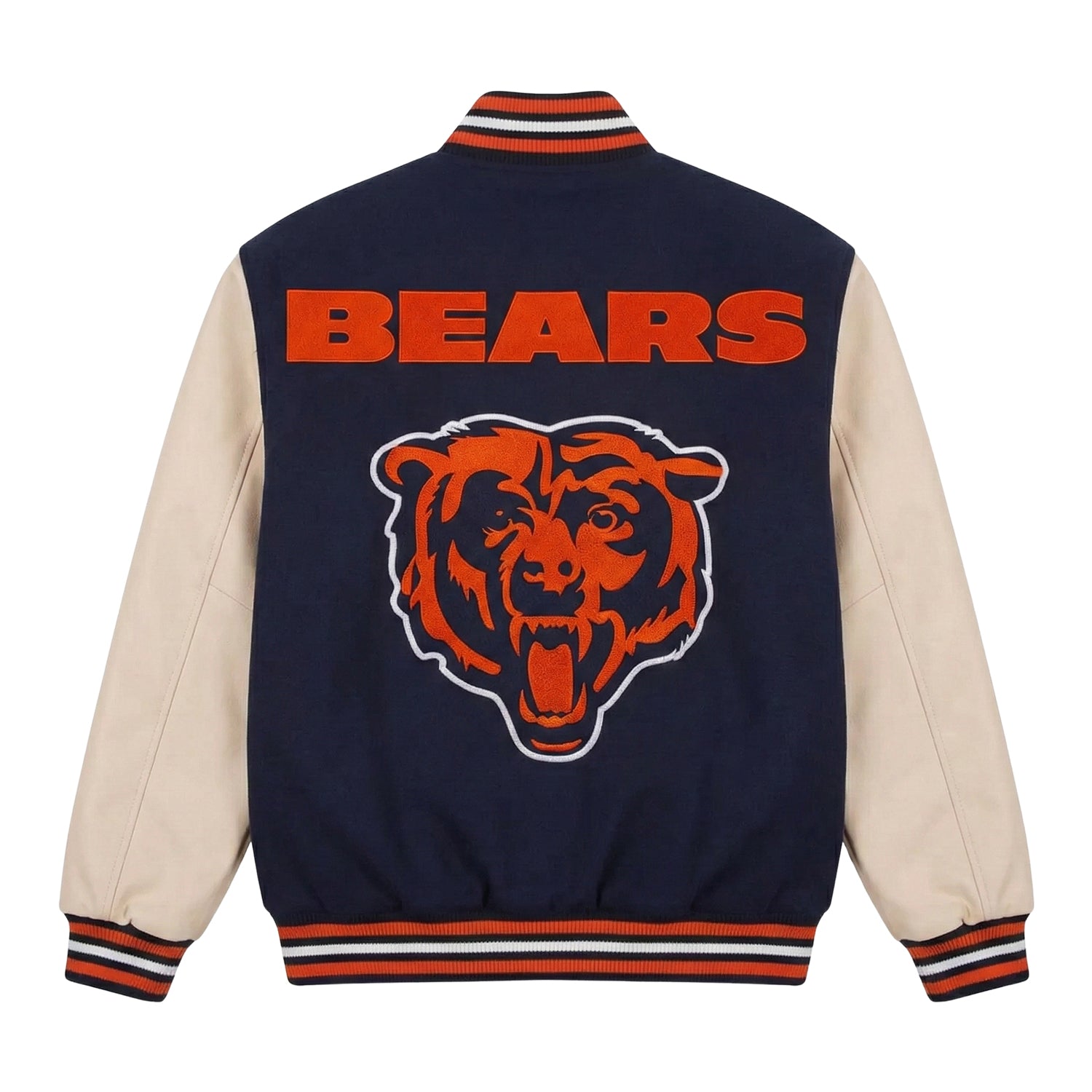 NFL Men's Chicago Bears Navy & Orange Varsity Jacket (Back)