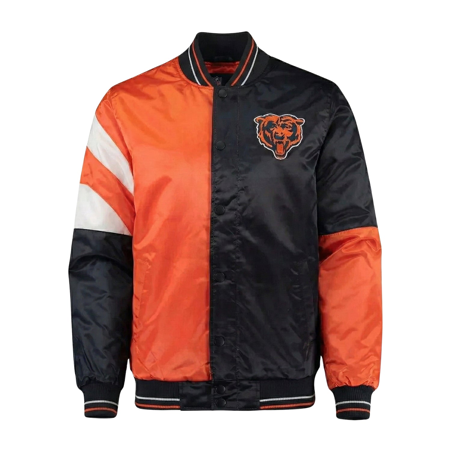 NFL Men's Chicago Bears Orange & Black Satin Varsity Jacket