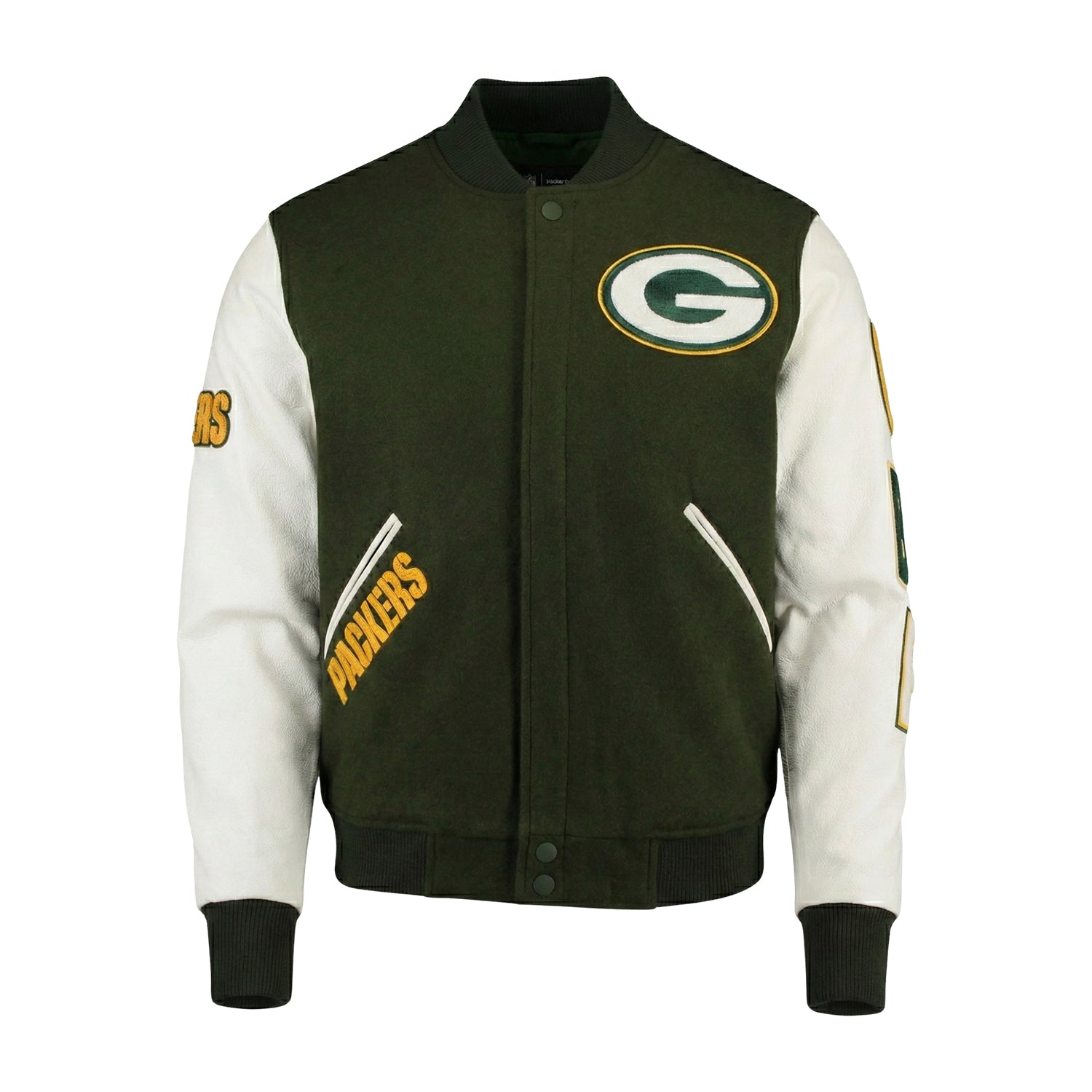 NFL Men's Green Bay Packers Green White Varsity Jacket