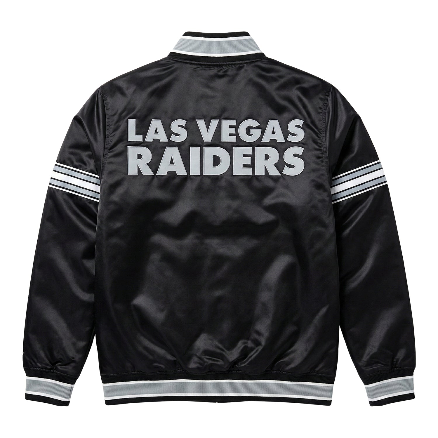 NFL Men's Las Vegas Raiders Black Satin Varsity Jacket (Back)