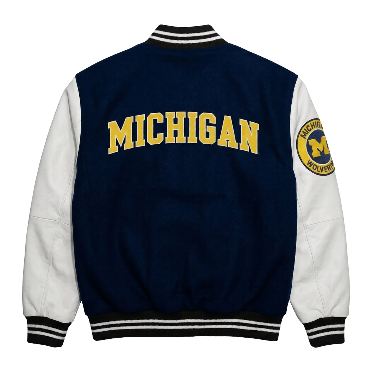 NFL Men's Michigan Wolverines Navy White Varsity Jacket (Back)