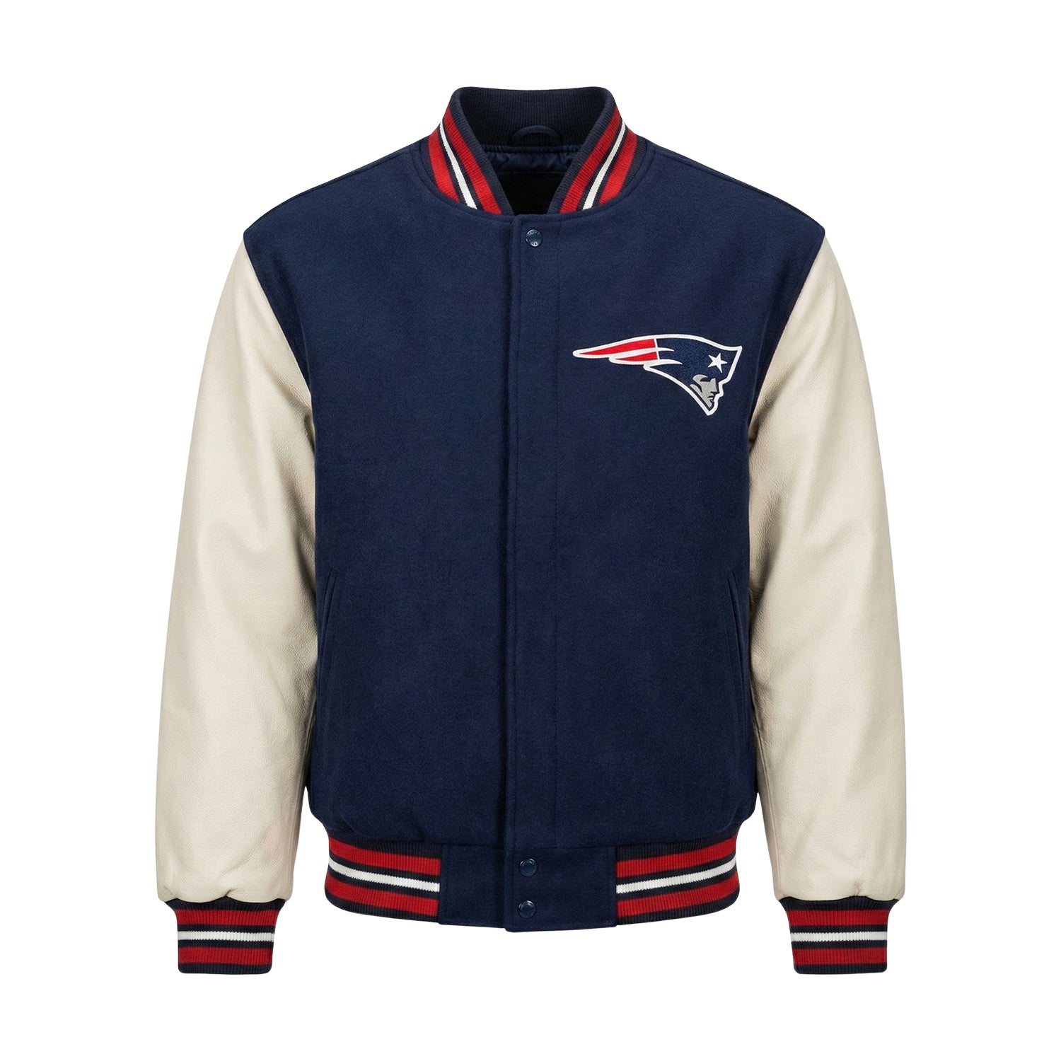 NFL Men's New England Patriots Navy Blue & White Varsity Jacket