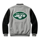 NFL Men's New York Jets Gray Black Varsity Jacket (Back)