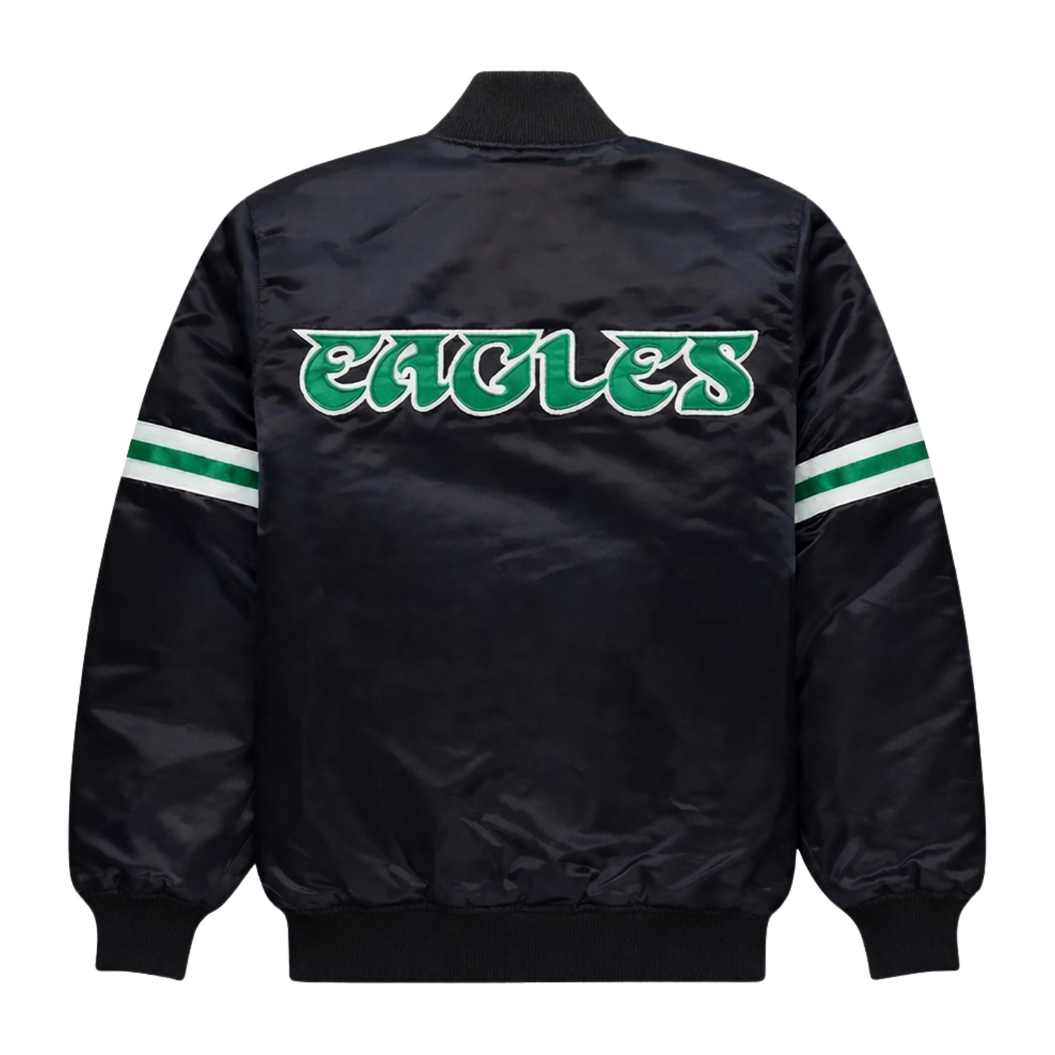 NFL Men's Philadelphia Eagles Black Satin Varsity Jacket (Back)