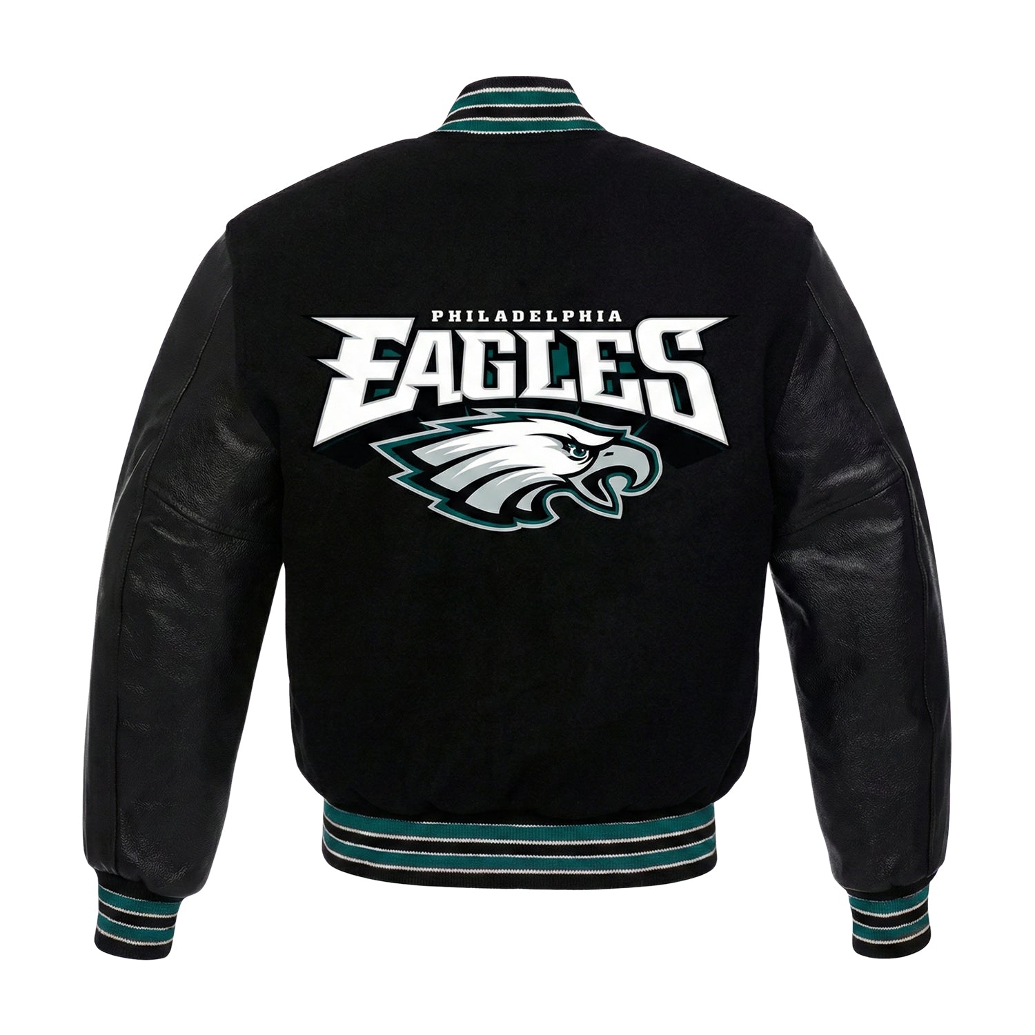 NFL Men's Philadelphia Eagles Black Wool Varsity Jacket (Back)